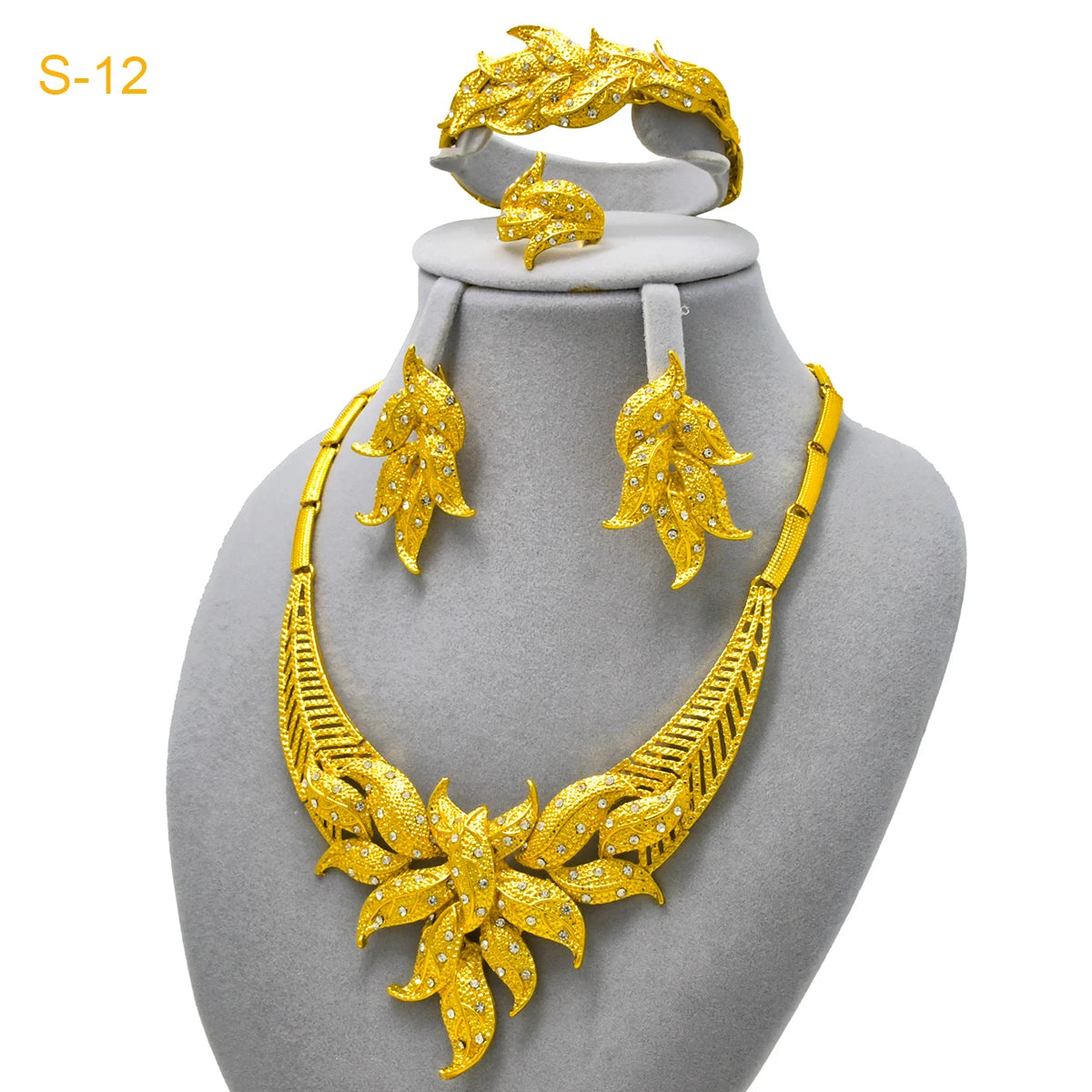 XUHUANG Luxury Crystal Gold Color Necklace Sets For Women Wedding Dubai African Jewelry Set Indian Jewellery Anniversary Gifts