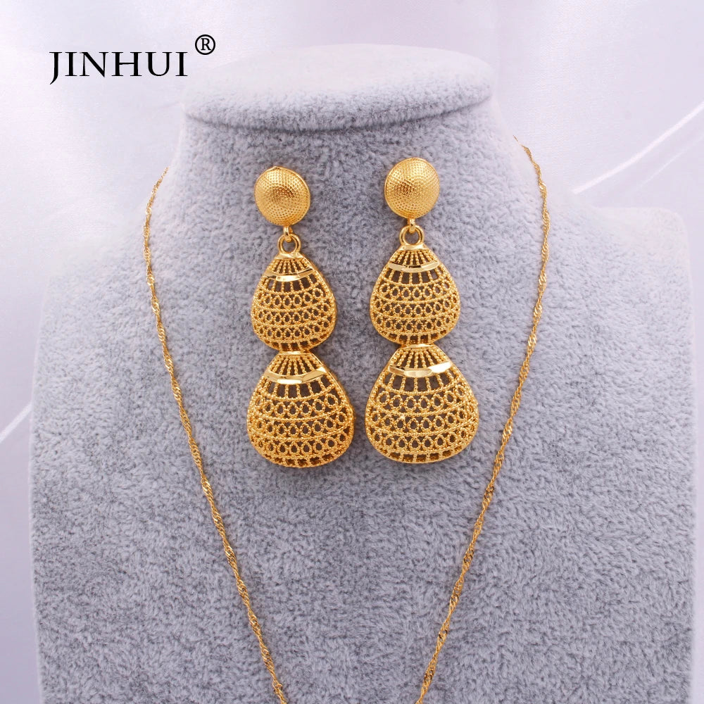 gold color wedding jewelry sets for women African/indian bridal party gifts necklace pendant earrings jewelery jewellery set