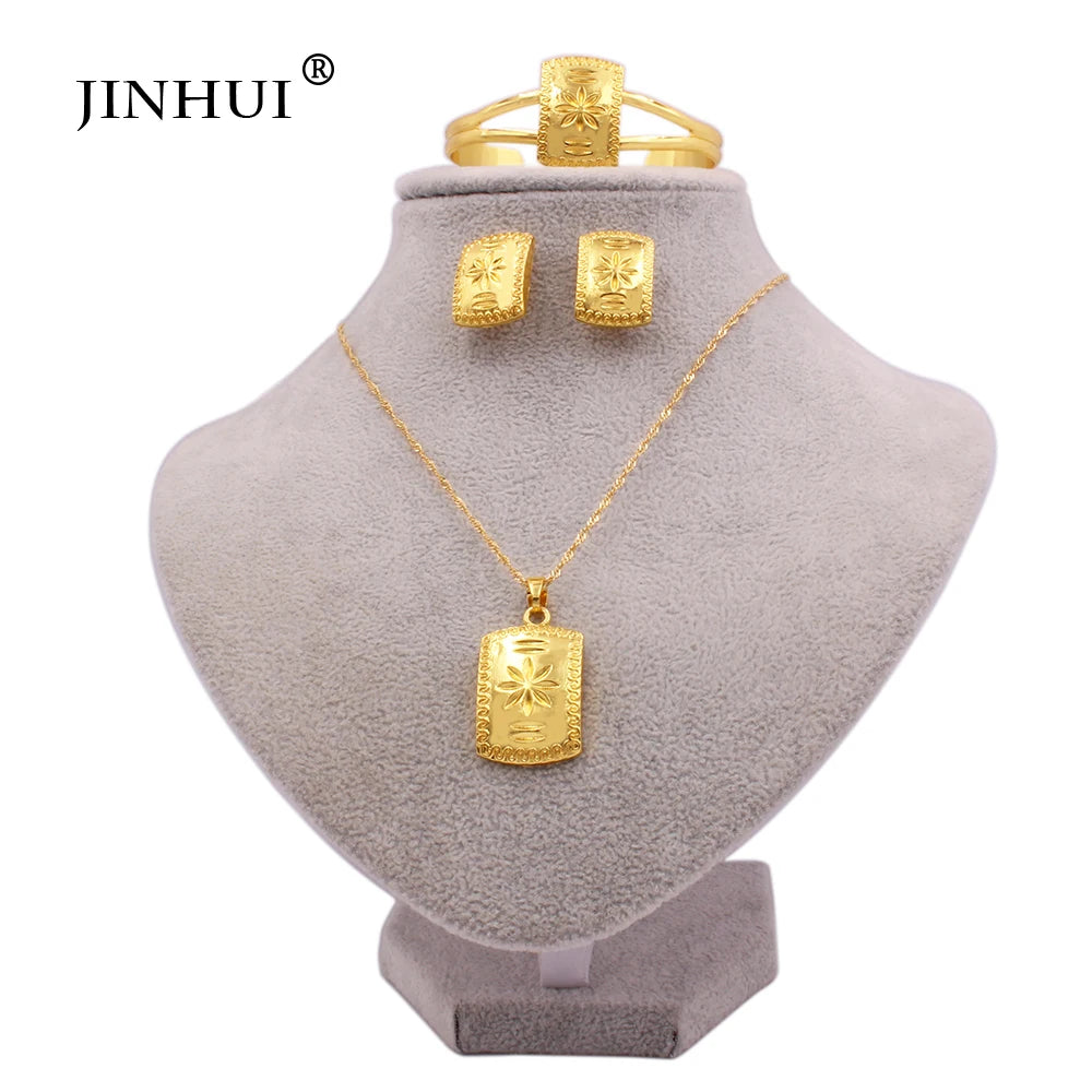 Jewelery sets Necklace earrings Ring bracelets set gold color jewelry sets African for women bridal Ethiopian Dubai wedding gift