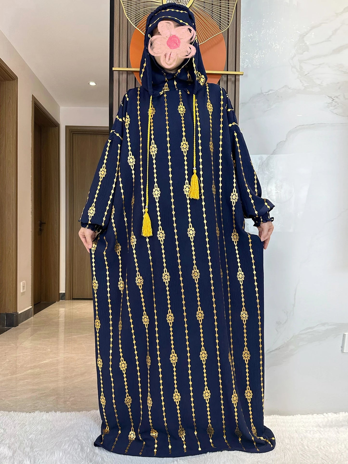New Cotton Ramadan Muslim Two-Hat Abaya Dubai Turkey Islam Prayer Clothes Gold Dust Dress Islam Women Dress Kaftan