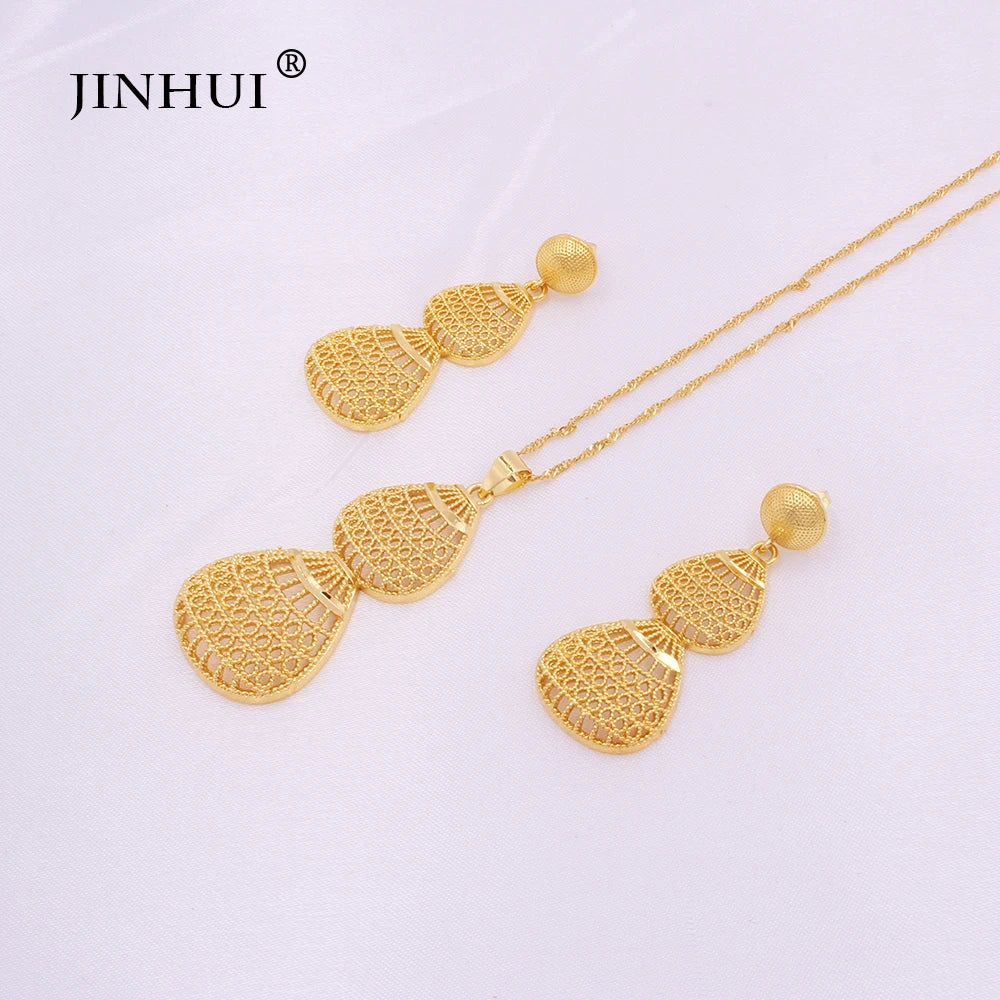 gold color wedding jewelry sets for women African/indian bridal party gifts necklace pendant earrings jewelery jewellery set