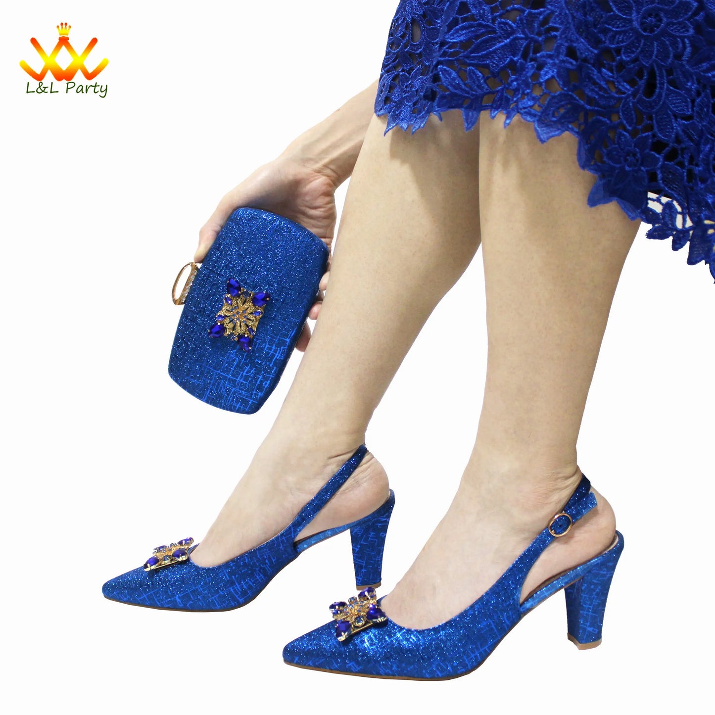 2024 New Arrivals Italian Ladies Shoes and bag Set High Quality Orange Color Pumps with Shinning Crystal for Wedding Party