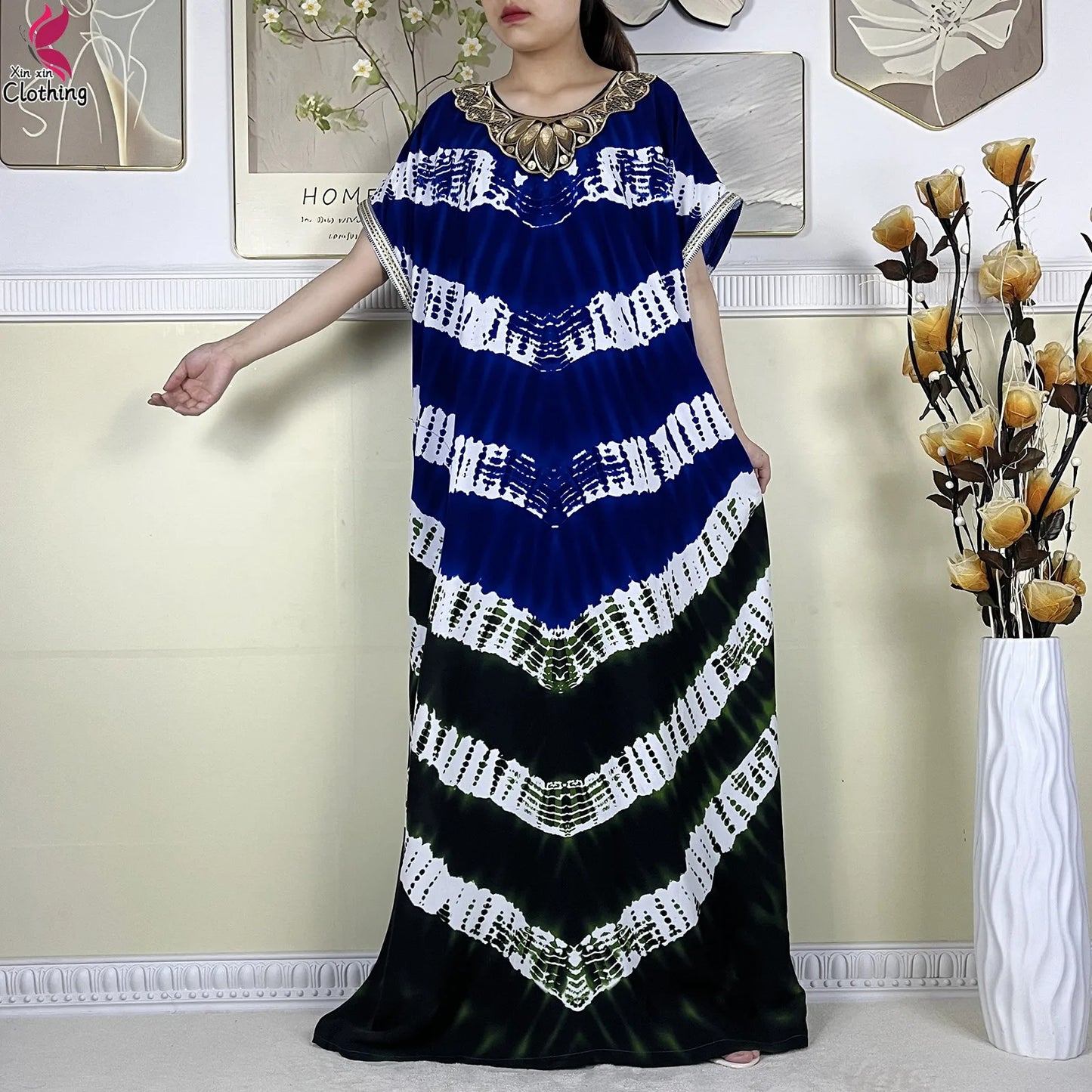 2024Latest African Abaya Women Dashiki Summer Short Sleeve Dubai Fashion Printed Cotton Robe Muslim Femme Loose Dress With Scarf