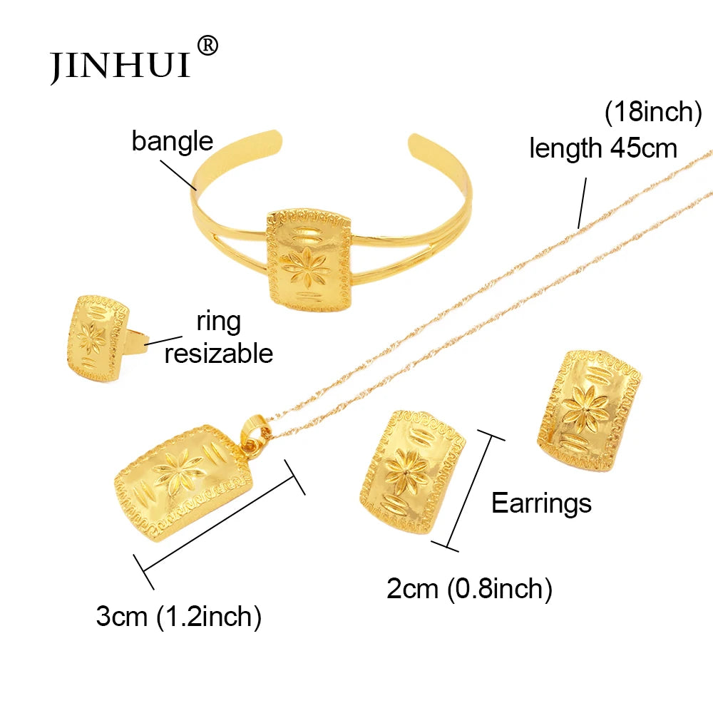 Jewelery sets Necklace earrings Ring bracelets set gold color jewelry sets African for women bridal Ethiopian Dubai wedding gift