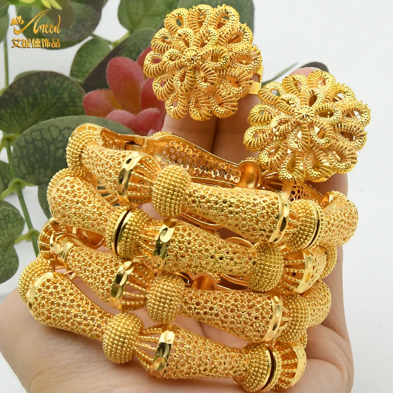 Dubai Bangles For Women Middle East Gold Color Bangle Ethiopian Saudi Arab Bracelet Wedding Bride Jewelery African Birthday Gift