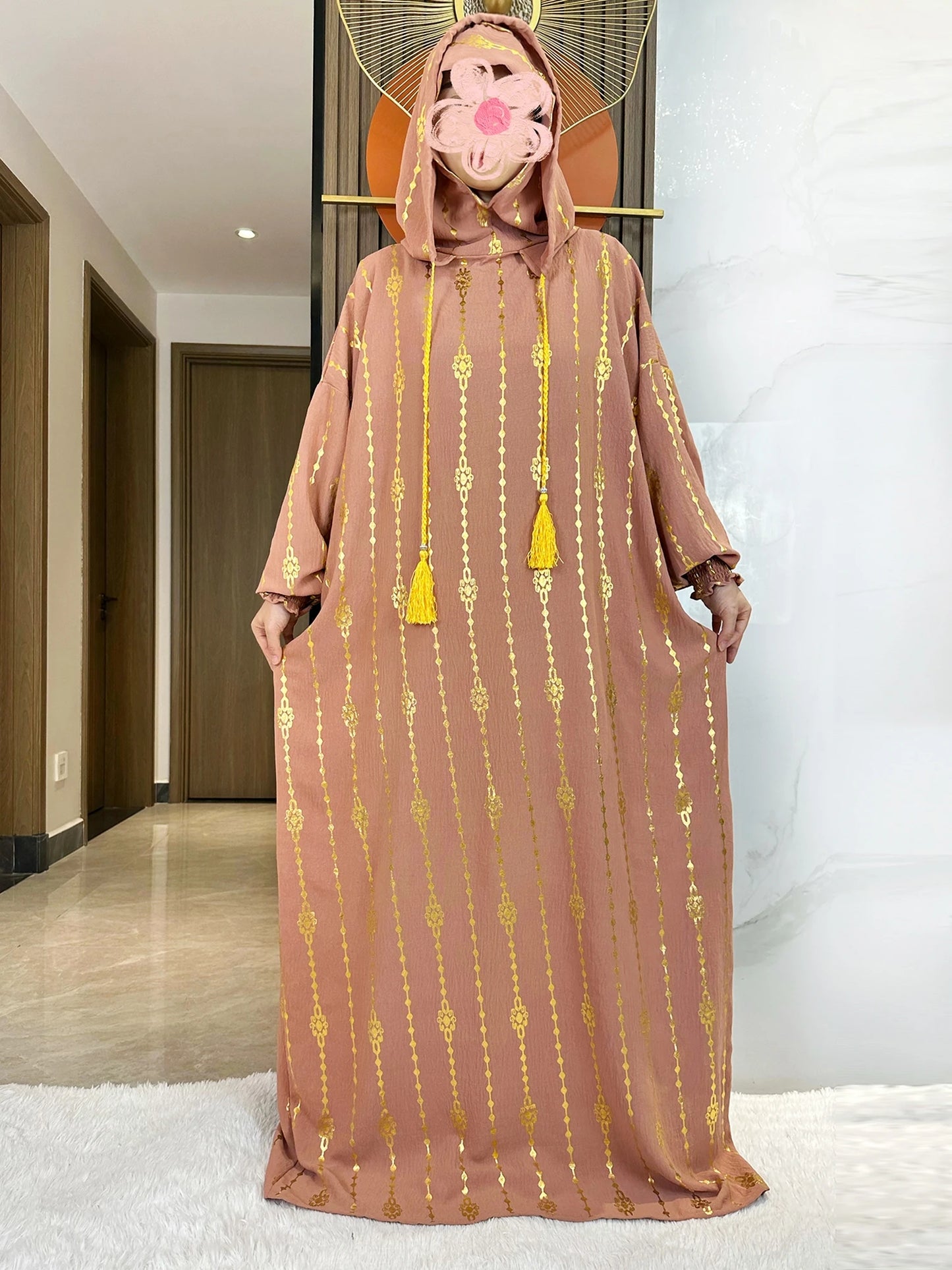 New Cotton Ramadan Muslim Two-Hat Abaya Dubai Turkey Islam Prayer Clothes Gold Dust Dress Islam Women Dress Kaftan