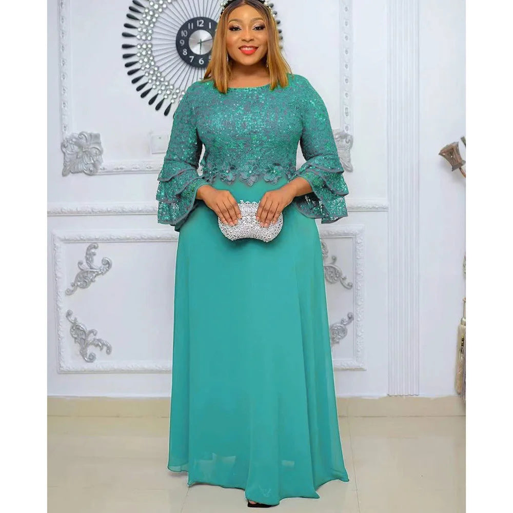 African Party Dresses for Women Dashiki Ankara Lace Wedding Gowns Elegant Turkey Muslim Maxi Dress Plus Size African Skirt