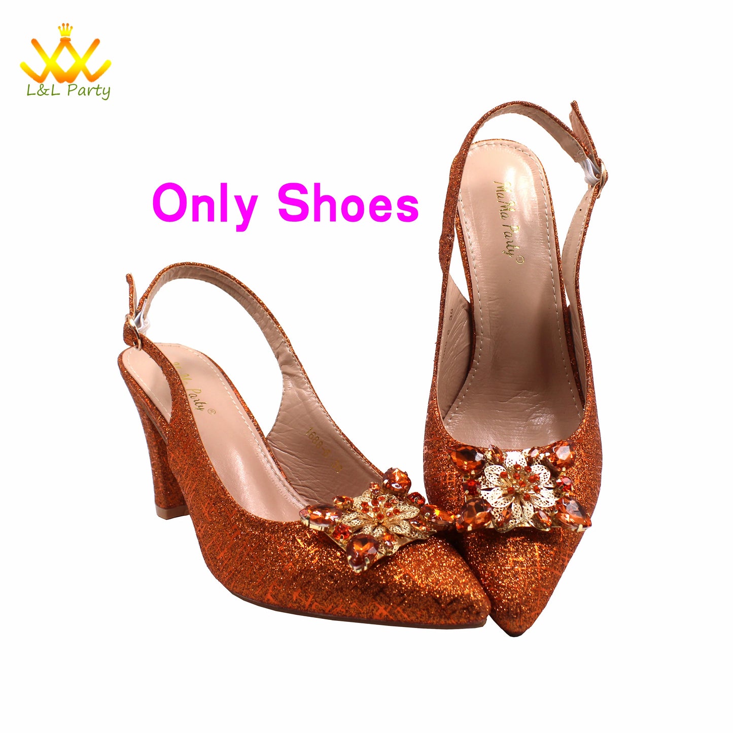 2024 New Arrivals Italian Ladies Shoes and bag Set High Quality Orange Color Pumps with Shinning Crystal for Wedding Party