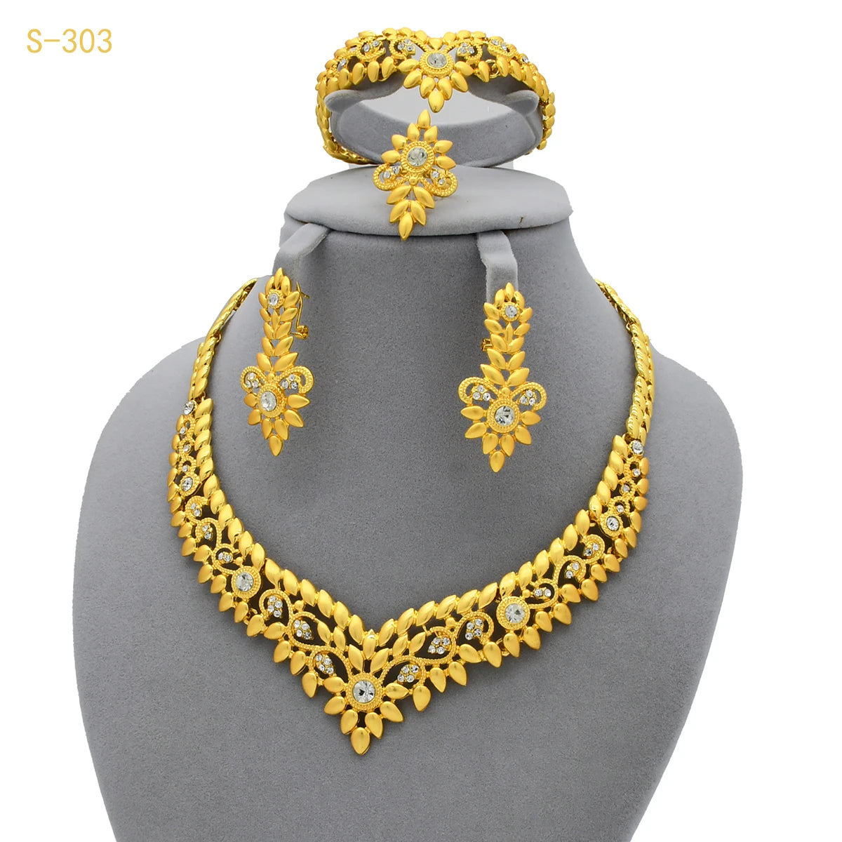 XUHUANG Luxury Crystal Gold Color Necklace Sets For Women Wedding Dubai African Jewelry Set Indian Jewellery Anniversary Gifts