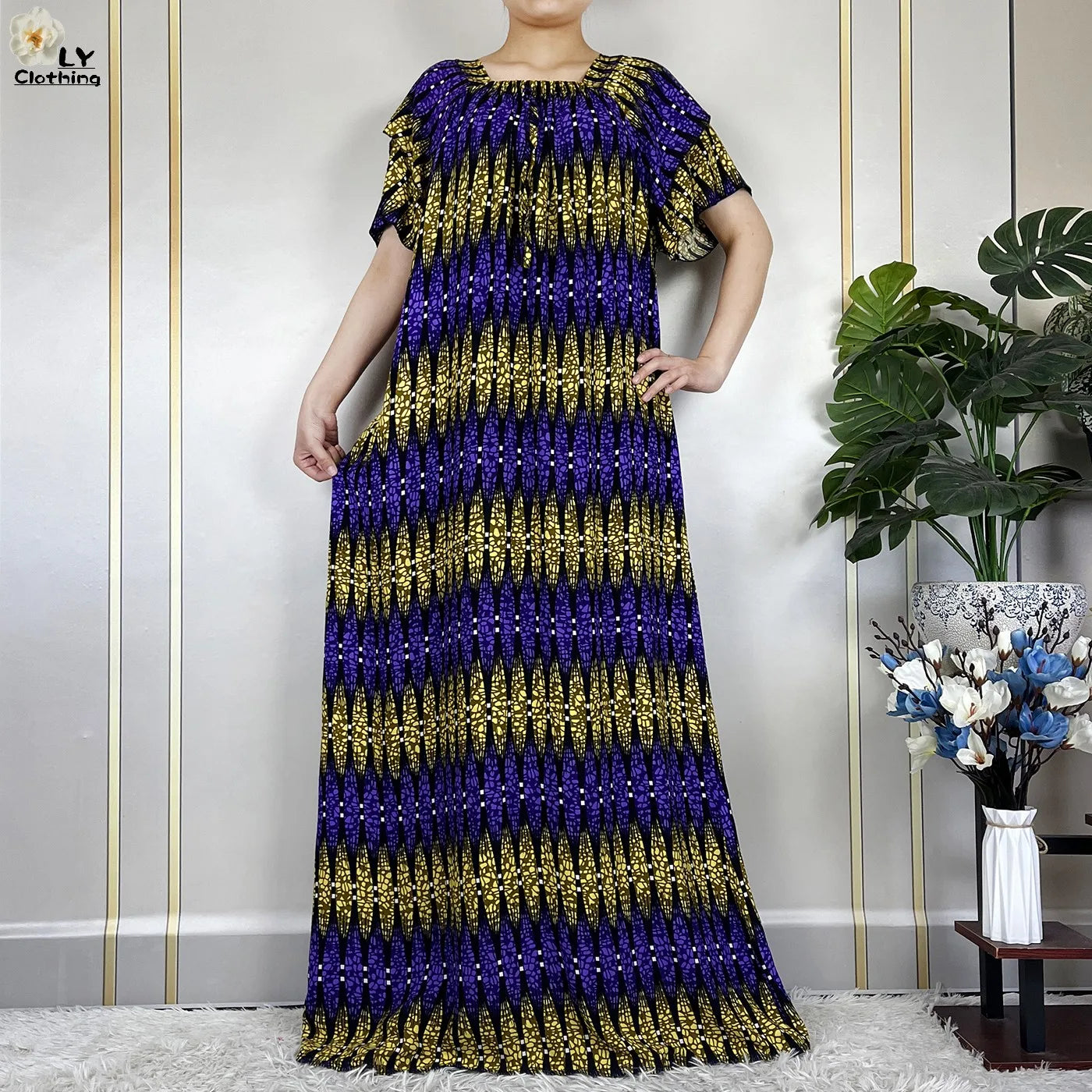 2024 New Muslim Dubai Fashion Women Cotton Dresse With Big Scarf For Women Maxi Summer Short Sleeve Loose African Abaya Clothing