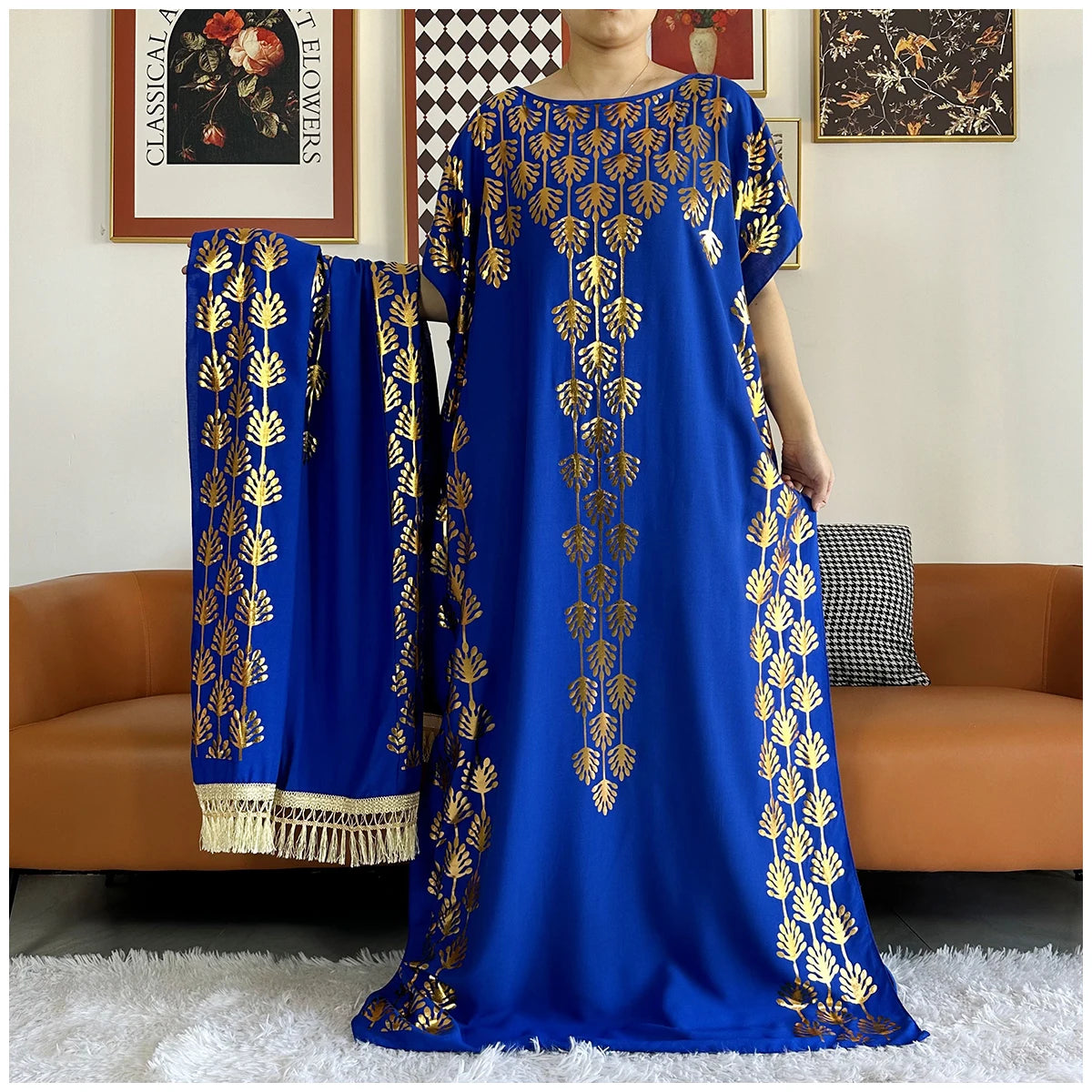 Muslim Abayas For Women Dubai Stretch Print Hot Stamping Loose Fit Elegant Dresses Caftan Marocain Femme Robe With Headscarf