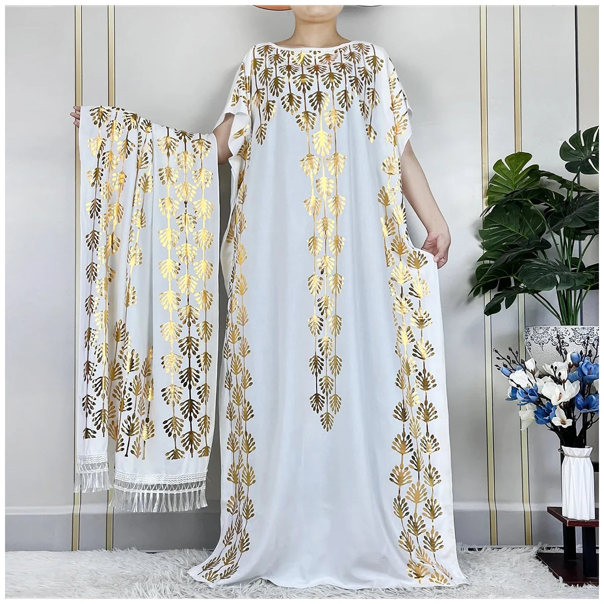 Muslim Abayas For Women Dubai Stretch Print Hot Stamping Loose Fit Elegant Dresses Caftan Marocain Femme Robe With Headscarf