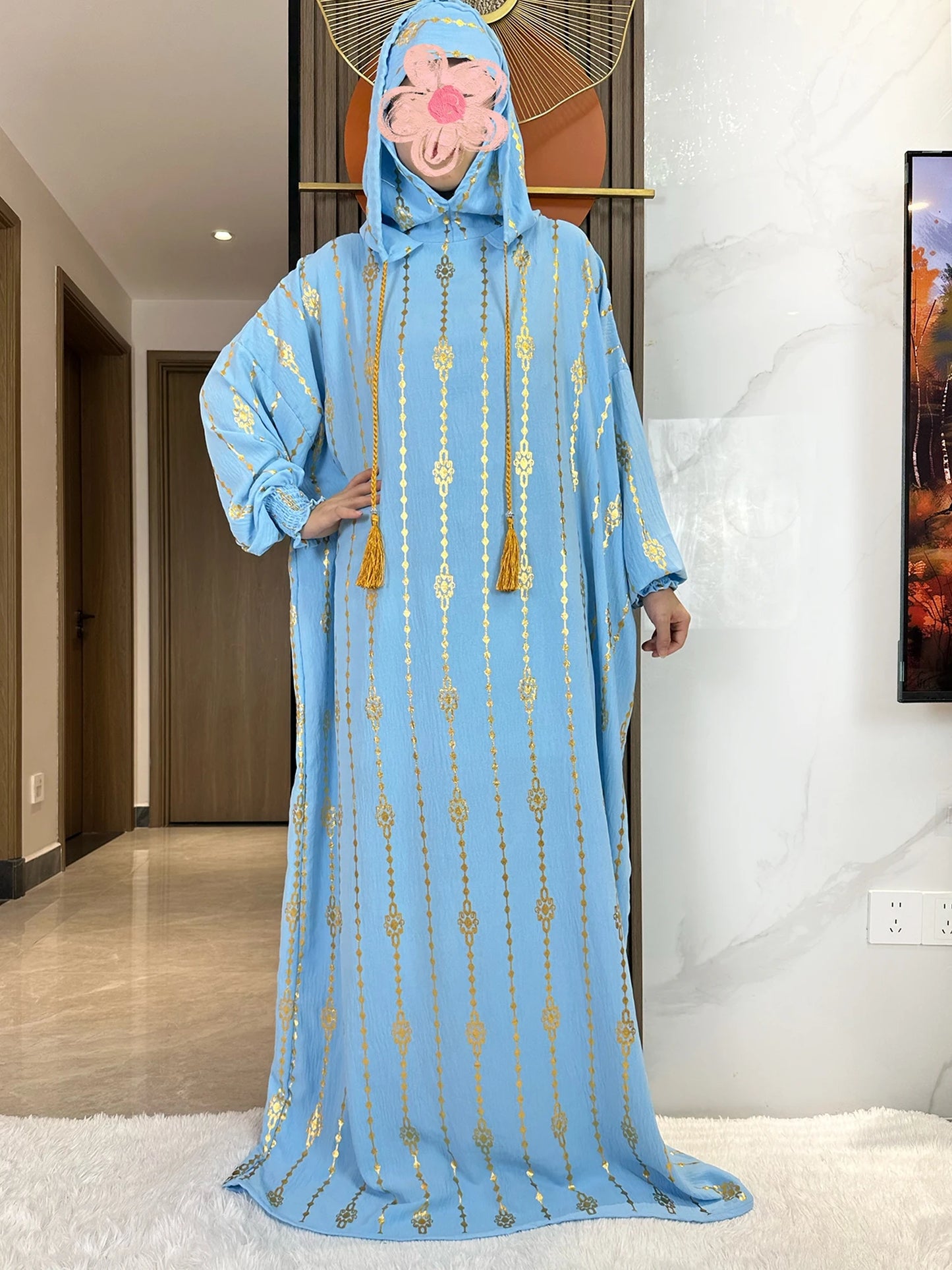 New Cotton Ramadan Muslim Two-Hat Abaya Dubai Turkey Islam Prayer Clothes Gold Dust Dress Islam Women Dress Kaftan