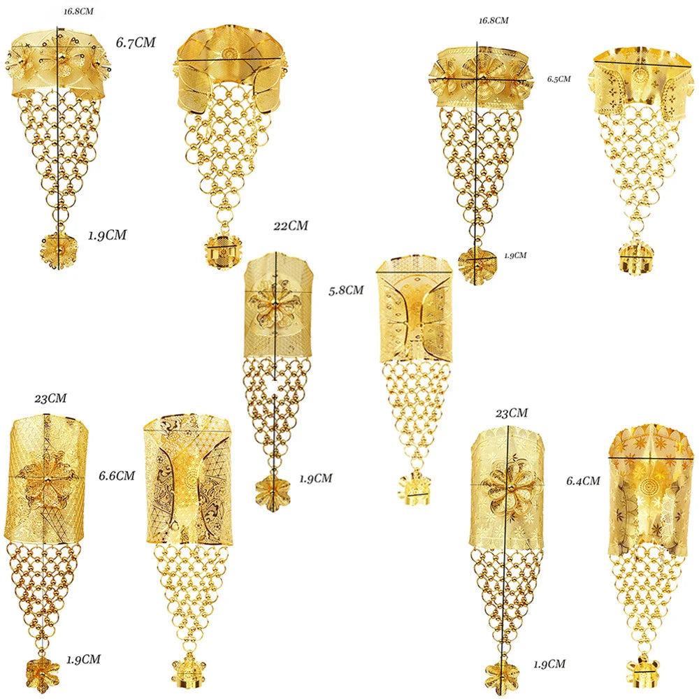 Dubai Gold Color Bangles With Ring For Women Indian Bracelet Jewelery Arabic Wedding Party Banquet integrated bracelet and ring