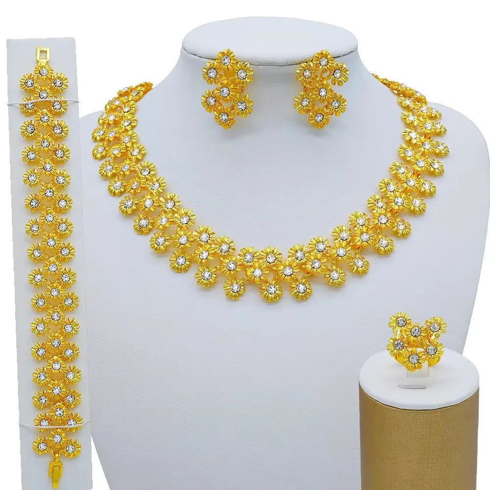 GDJWRI Africa Luxury Charm Necklace Jewellery Women for Lady Indian Bridal Nigeria 24k Gold Plated Jewelry Set Party Gifts