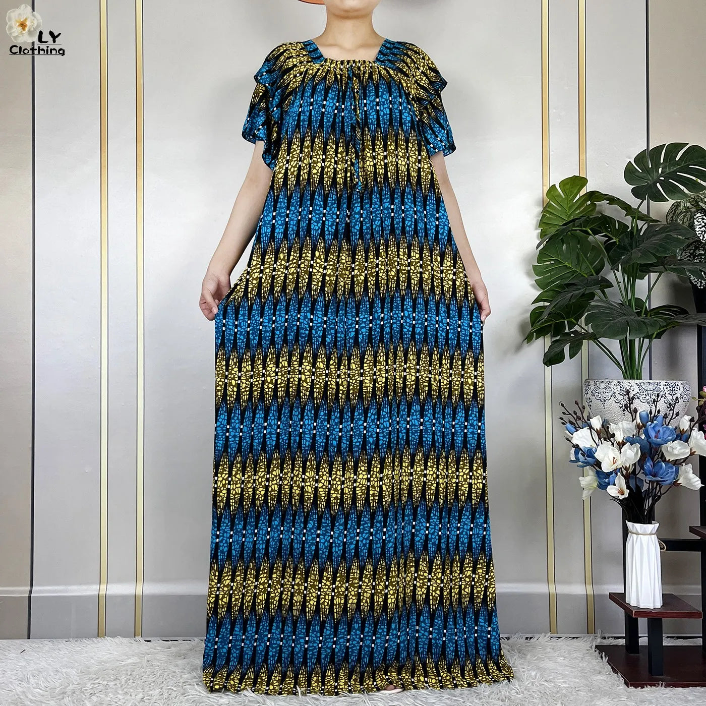 2024 New Muslim Dubai Fashion Women Cotton Dresse With Big Scarf For Women Maxi Summer Short Sleeve Loose African Abaya Clothing