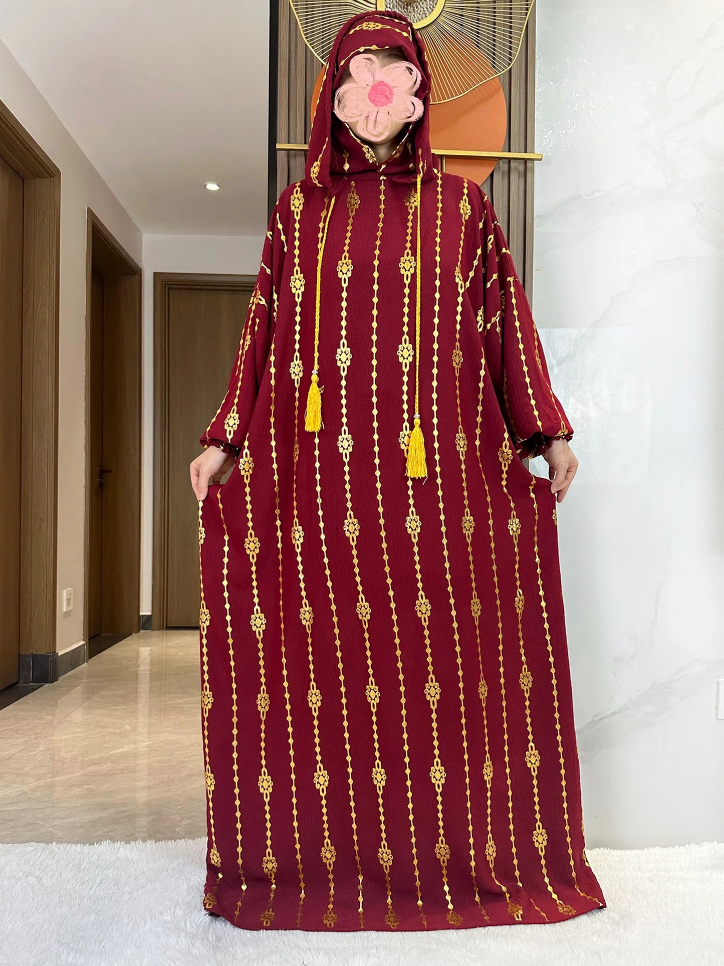 New Cotton Ramadan Muslim Two-Hat Abaya Dubai Turkey Islam Prayer Clothes Gold Dust Dress Islam Women Dress Kaftan