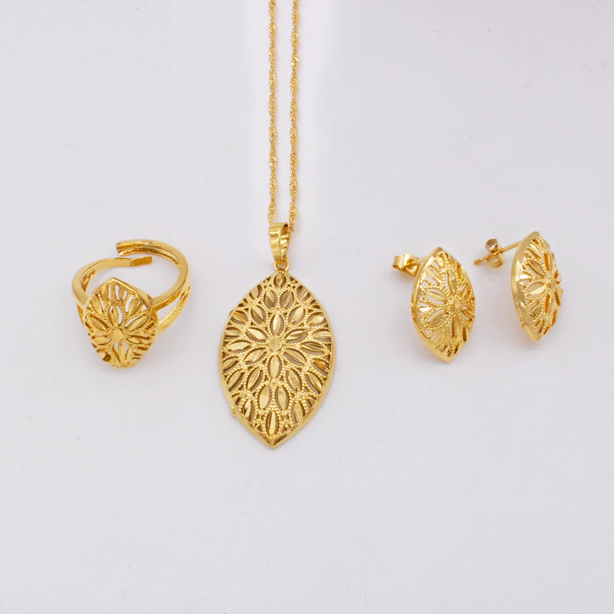 France jewelery set gold plated necklace earrings for Women Pendant ring set Nigerian bridal luxury wedding party Ornament Gifts