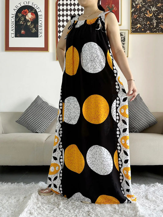 New Arrivals Women's Cotton Summer Sleeveless Dress With Scarfs Under Dress African Dashiki Maxi Lady Robe Loose Kaftan Vestidos