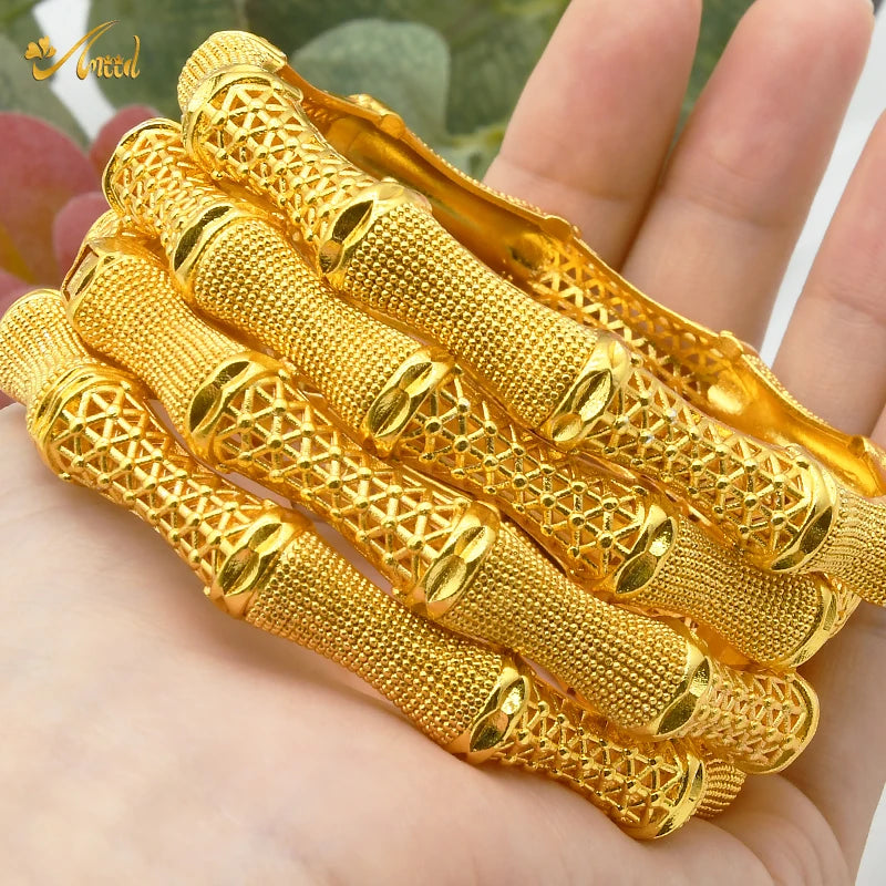 Dubai Bangles For Women Middle East Gold Color Bangle Ethiopian Saudi Arab Bracelet Wedding Bride Jewelery African Birthday Gift