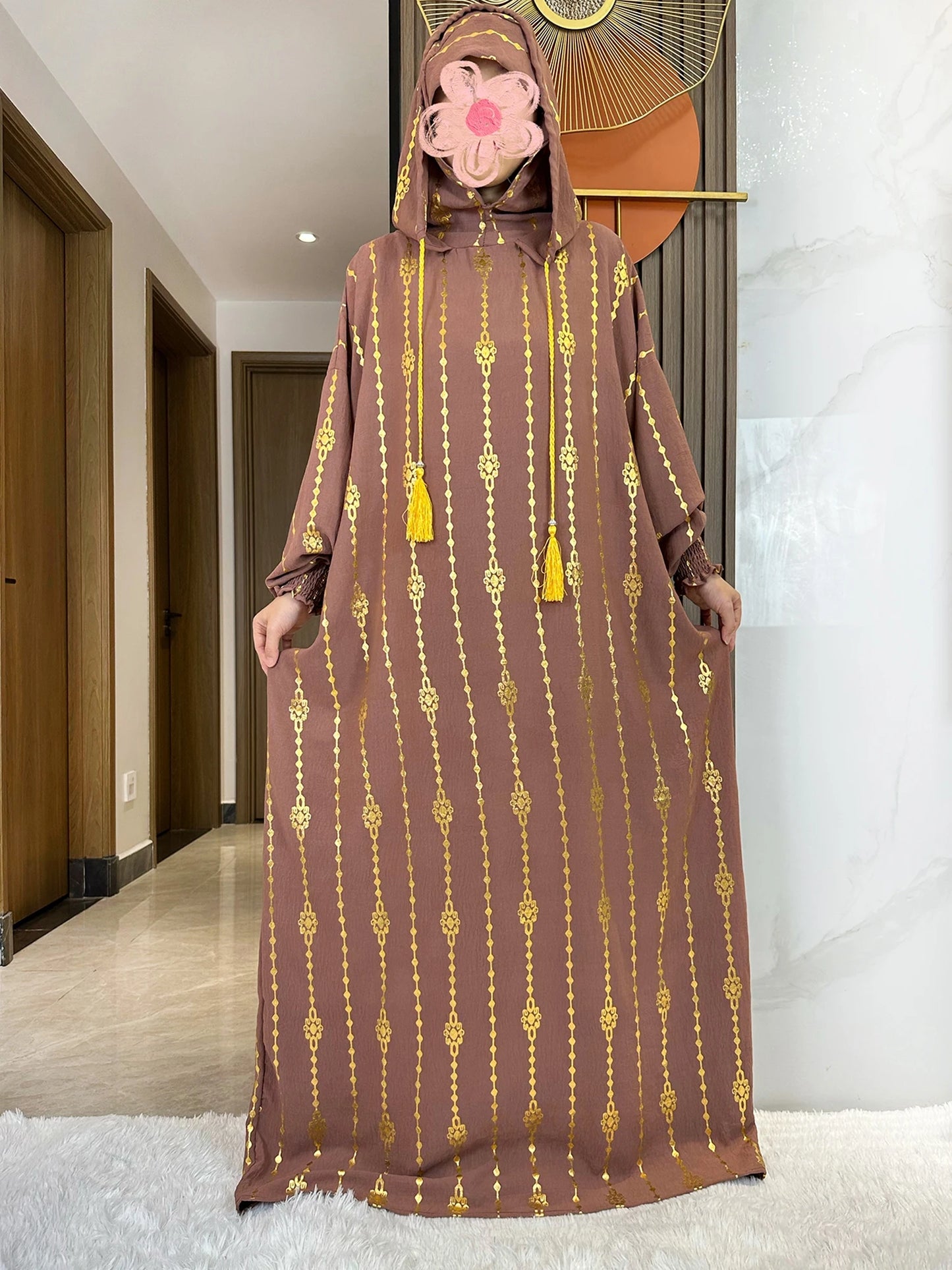 New Cotton Ramadan Muslim Two-Hat Abaya Dubai Turkey Islam Prayer Clothes Gold Dust Dress Islam Women Dress Kaftan