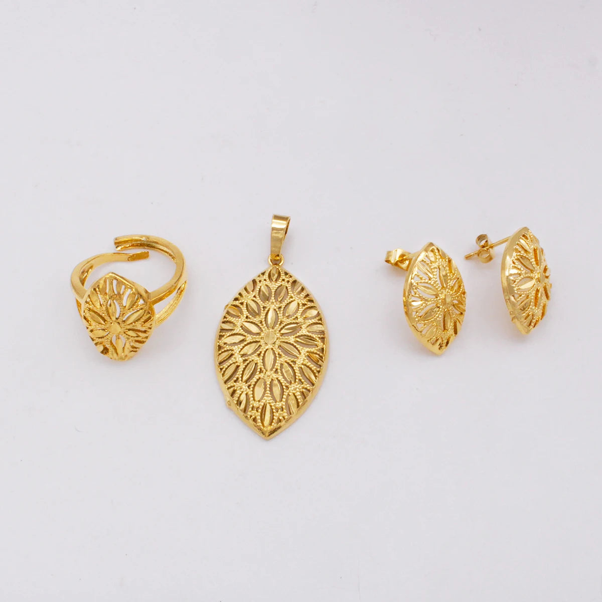 France jewelery set gold plated necklace earrings for Women Pendant ring set Nigerian bridal luxury wedding party Ornament Gifts