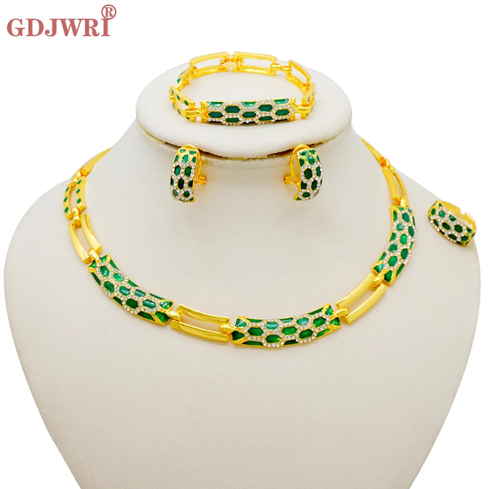 GDJWRI Africa Luxury Charm Necklace Jewellery Women for Lady Indian Bridal Nigeria 24k Gold Plated Jewelry Set Party Gifts