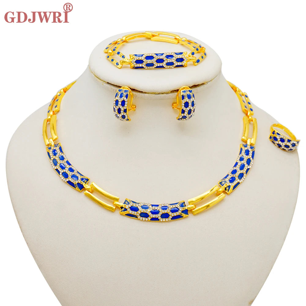 GDJWRI Africa Luxury Charm Necklace Jewellery Women for Lady Indian Bridal Nigeria 24k Gold Plated Jewelry Set Party Gifts