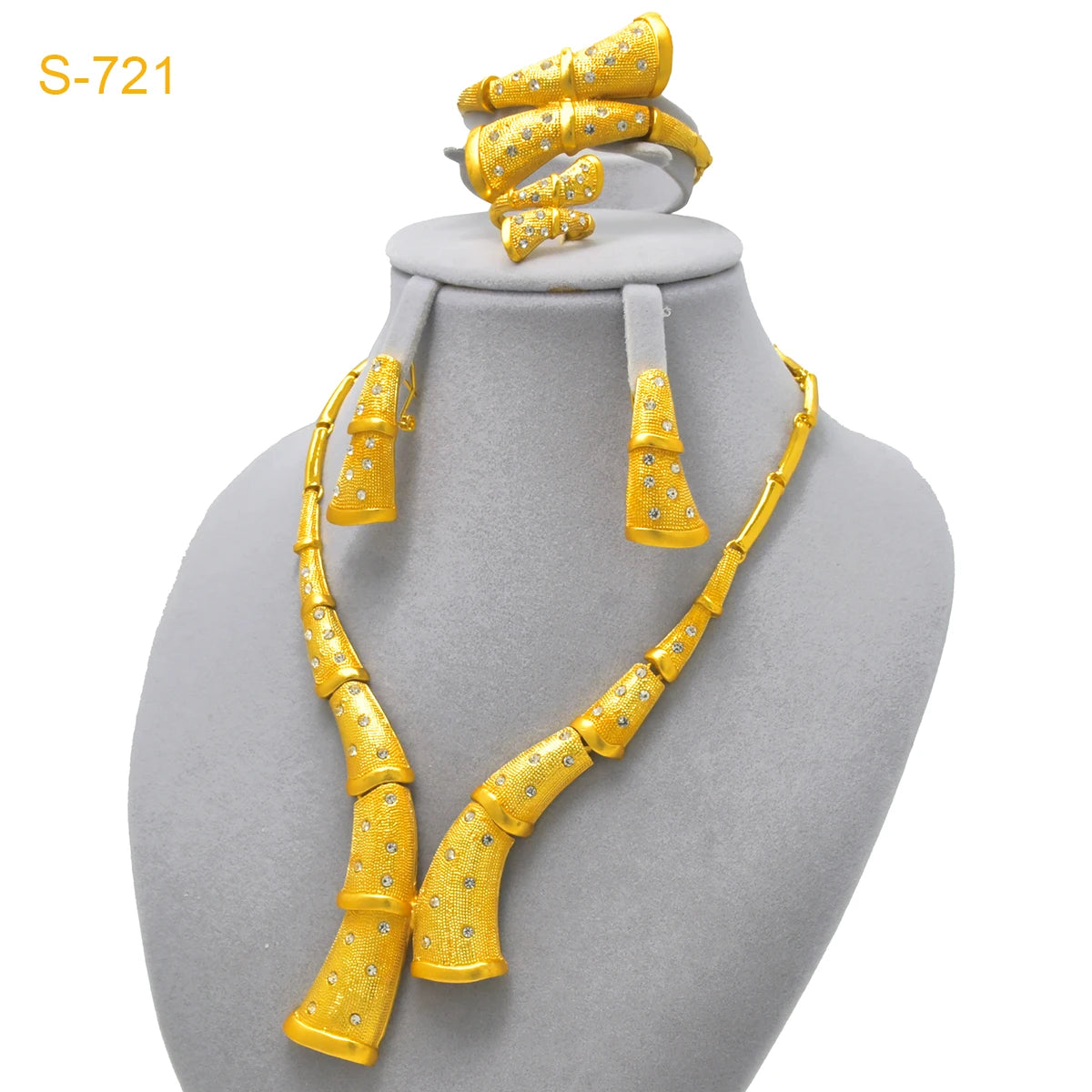XUHUANG Luxury Crystal Gold Color Necklace Sets For Women Wedding Dubai African Jewelry Set Indian Jewellery Anniversary Gifts