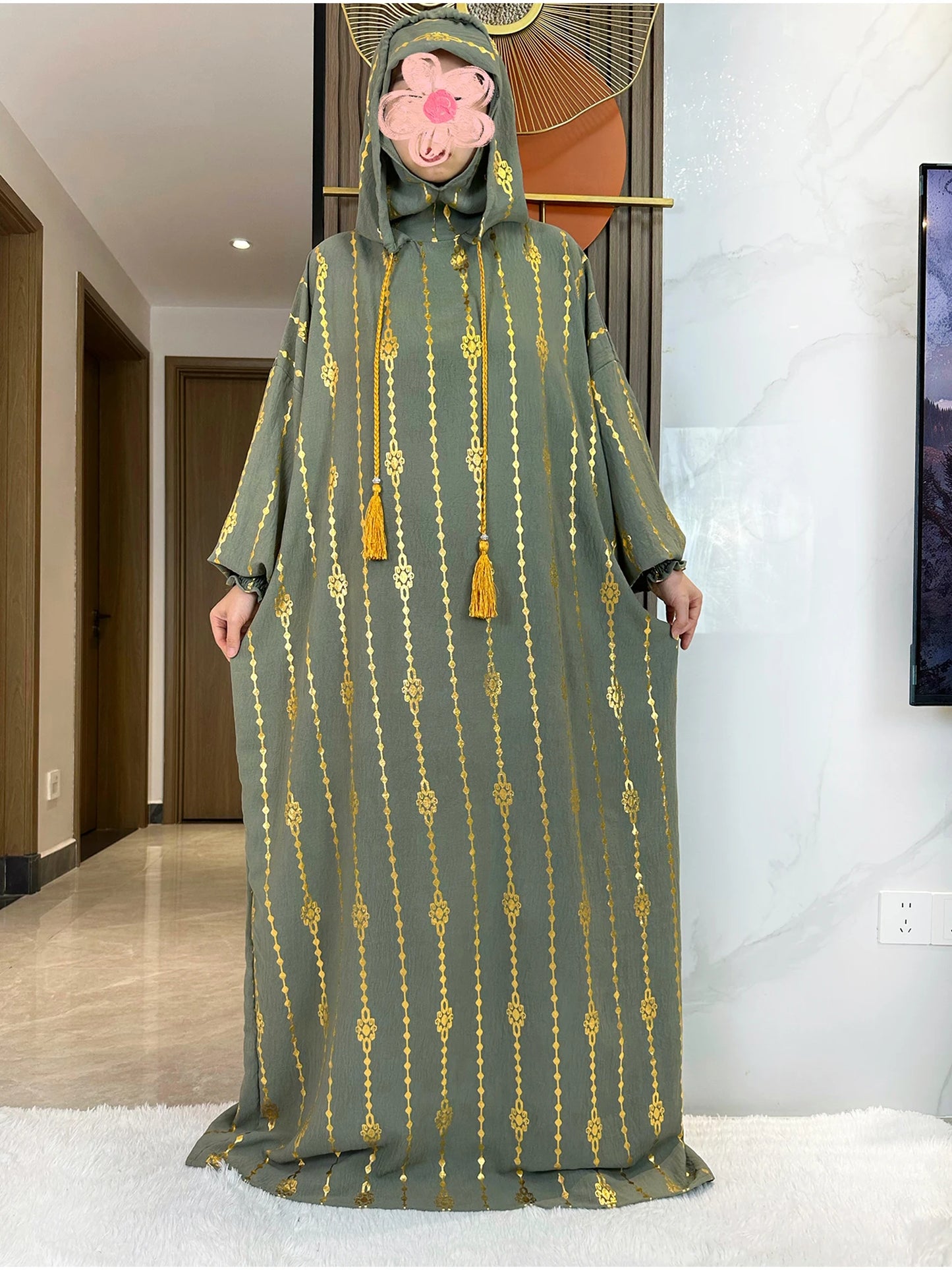 New Cotton Ramadan Muslim Two-Hat Abaya Dubai Turkey Islam Prayer Clothes Gold Dust Dress Islam Women Dress Kaftan