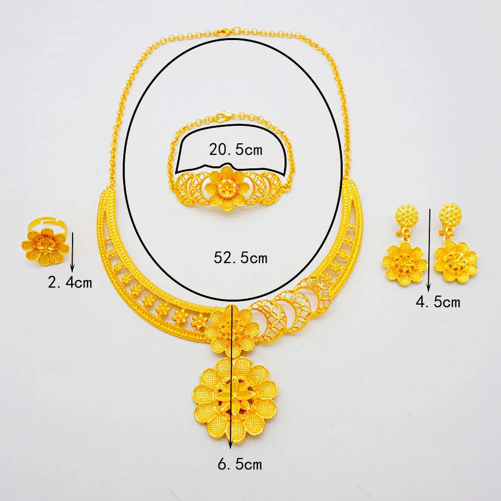 GDJWRI African Luxury Jewelry Set Big Necklace Dubai Ethiopian Gold Color Jewelery Earring Bracelet For Women Bridal Wholesale