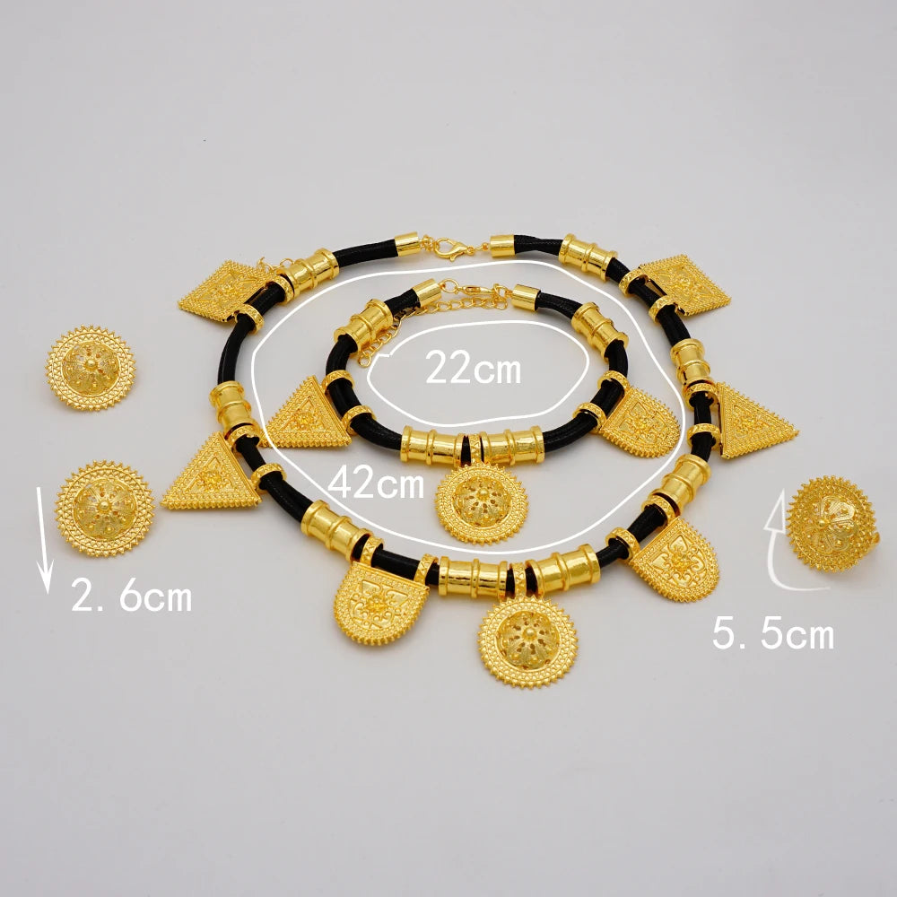 GDJWRI Africa Luxury Charm Necklace Jewellery Women for Lady Indian Bridal Nigeria 24k Gold Plated Jewelry Set Party Gifts
