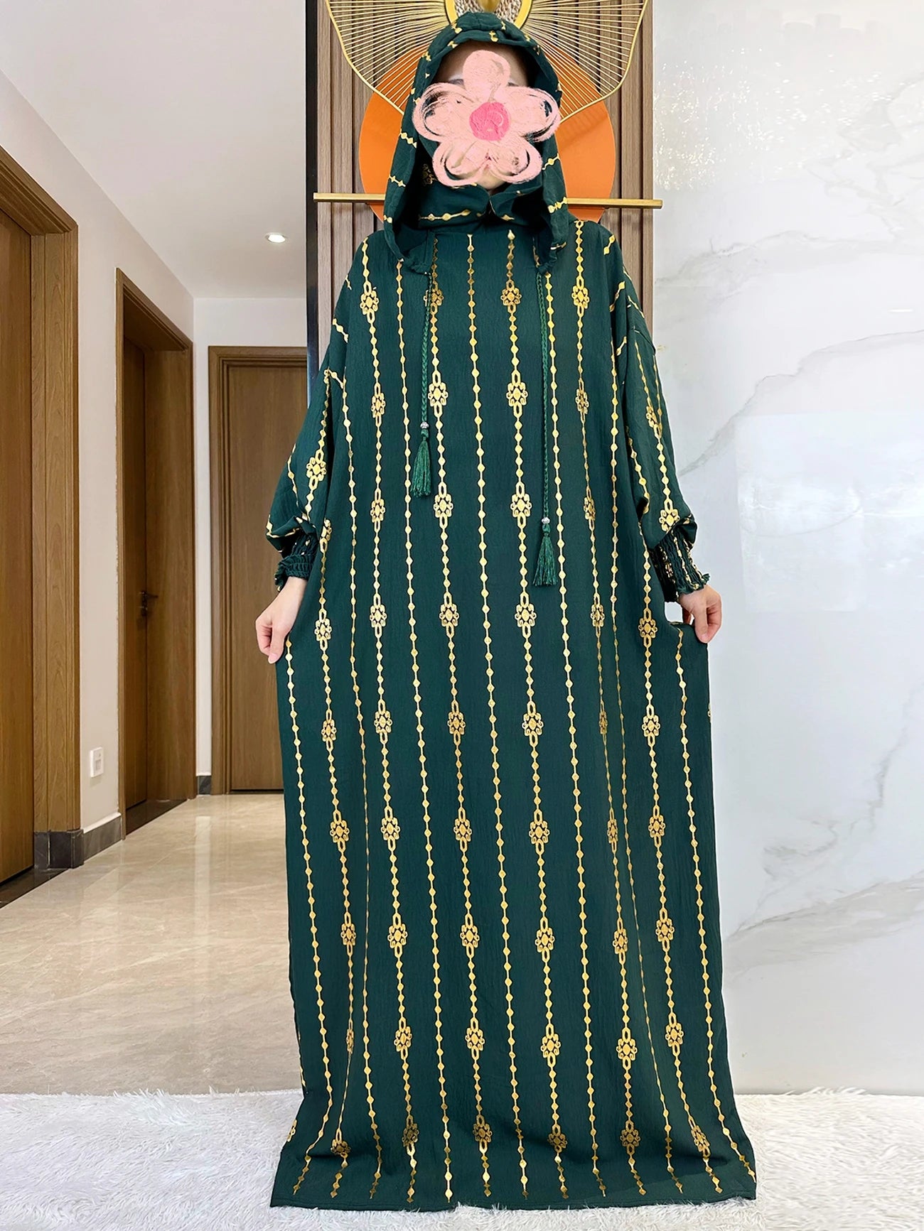 New Cotton Ramadan Muslim Two-Hat Abaya Dubai Turkey Islam Prayer Clothes Gold Dust Dress Islam Women Dress Kaftan