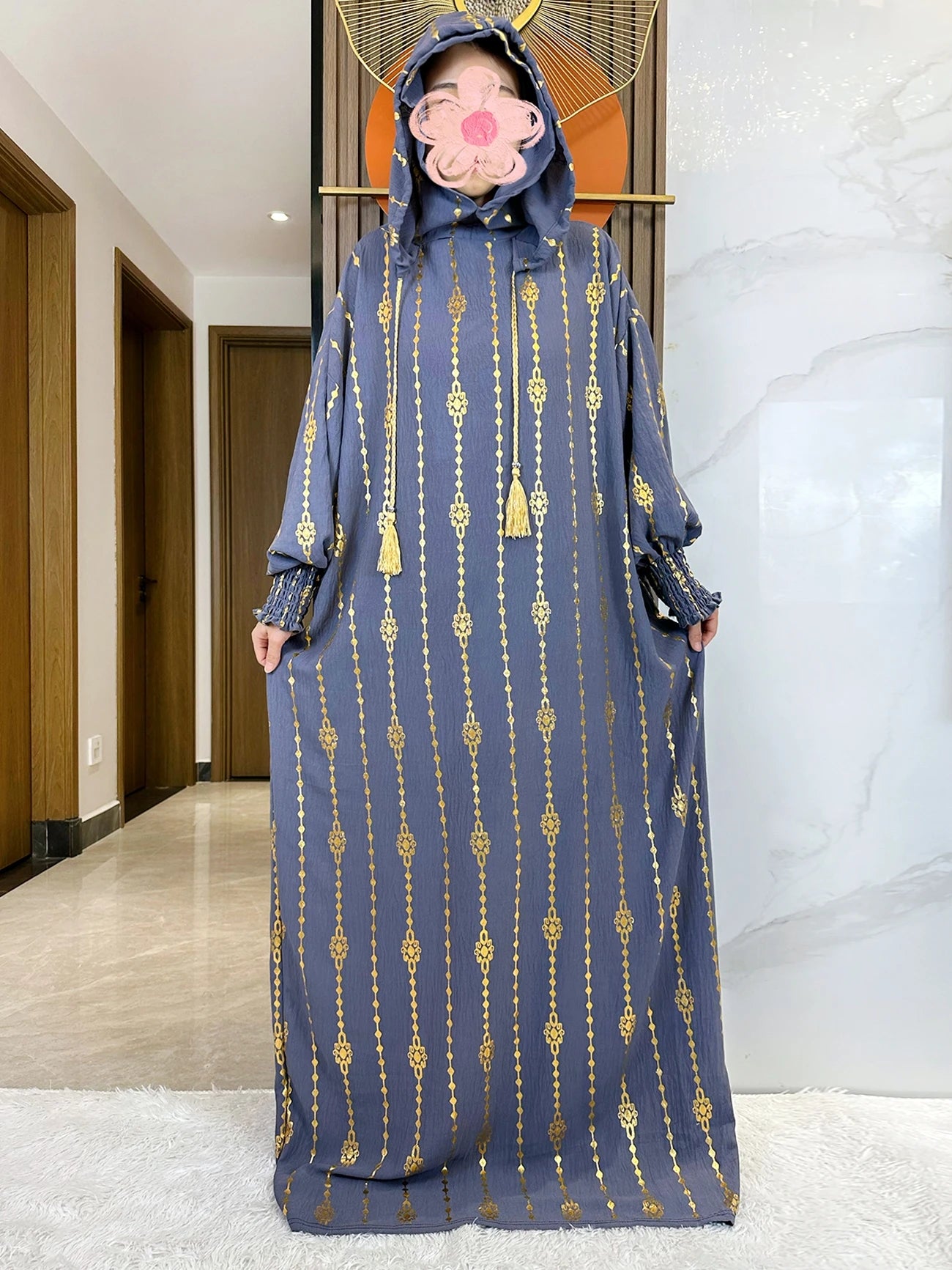 New Cotton Ramadan Muslim Two-Hat Abaya Dubai Turkey Islam Prayer Clothes Gold Dust Dress Islam Women Dress Kaftan