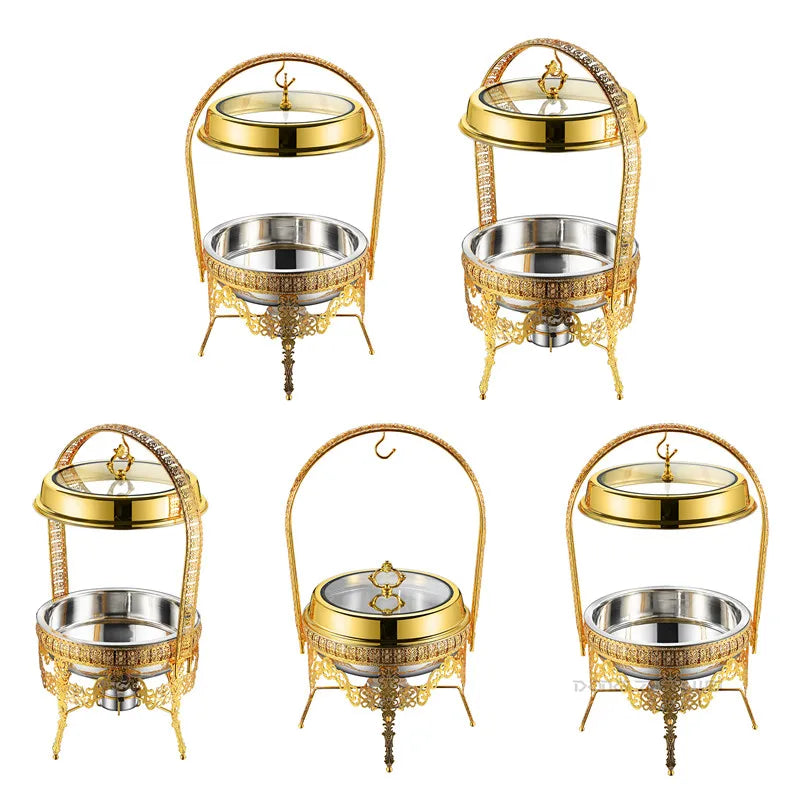 9L Gold Hanging Hinged Lid Chafing Dish Buffet Set For Catering Pour Buffet Stainless Steel Food Warmer Luxury Chafing Dishes