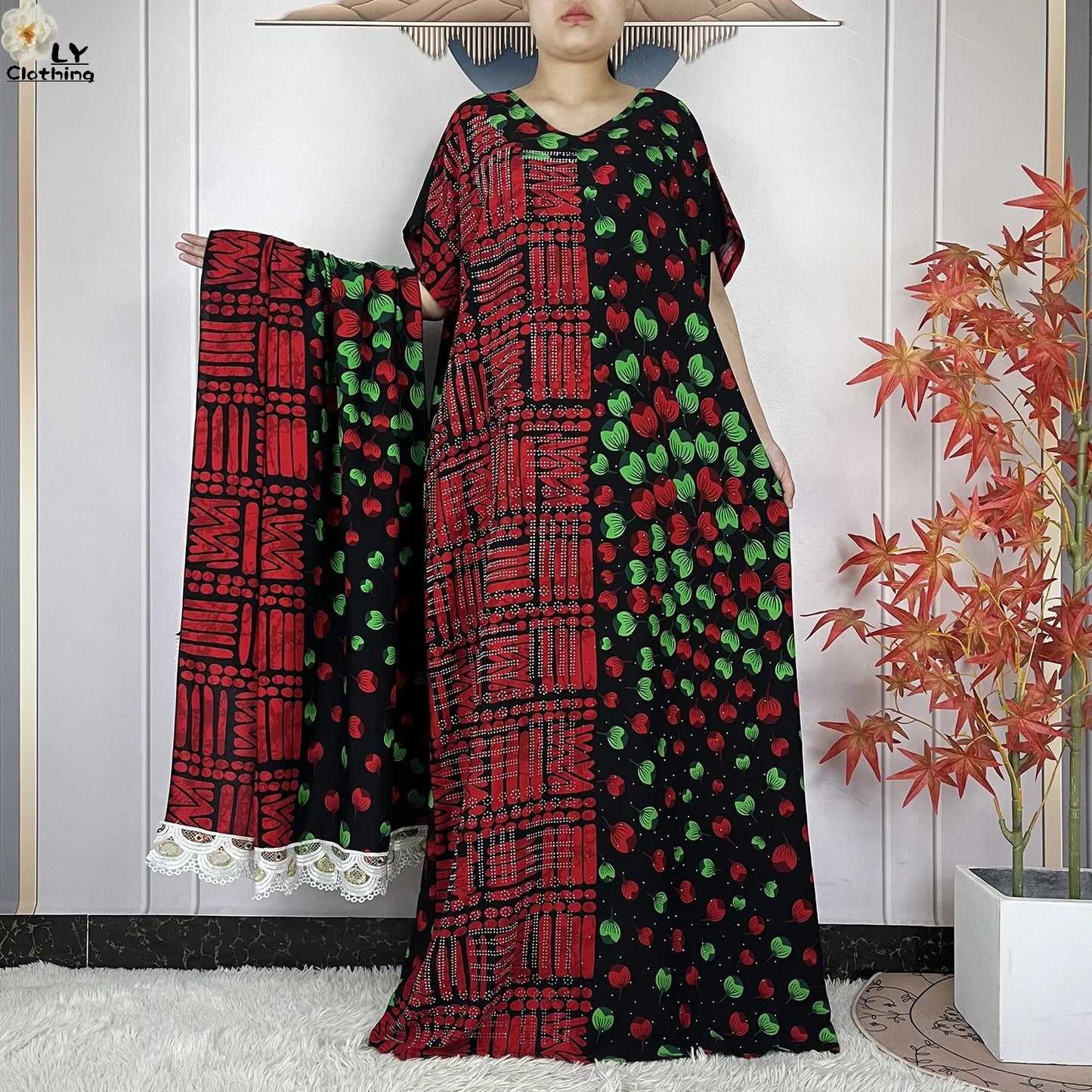 2024 Latest Muslim Sets Women Clothing Cotton Floral Loose Dashiki Long Dress African Abaya Dubai Traditional Islamic Clothing