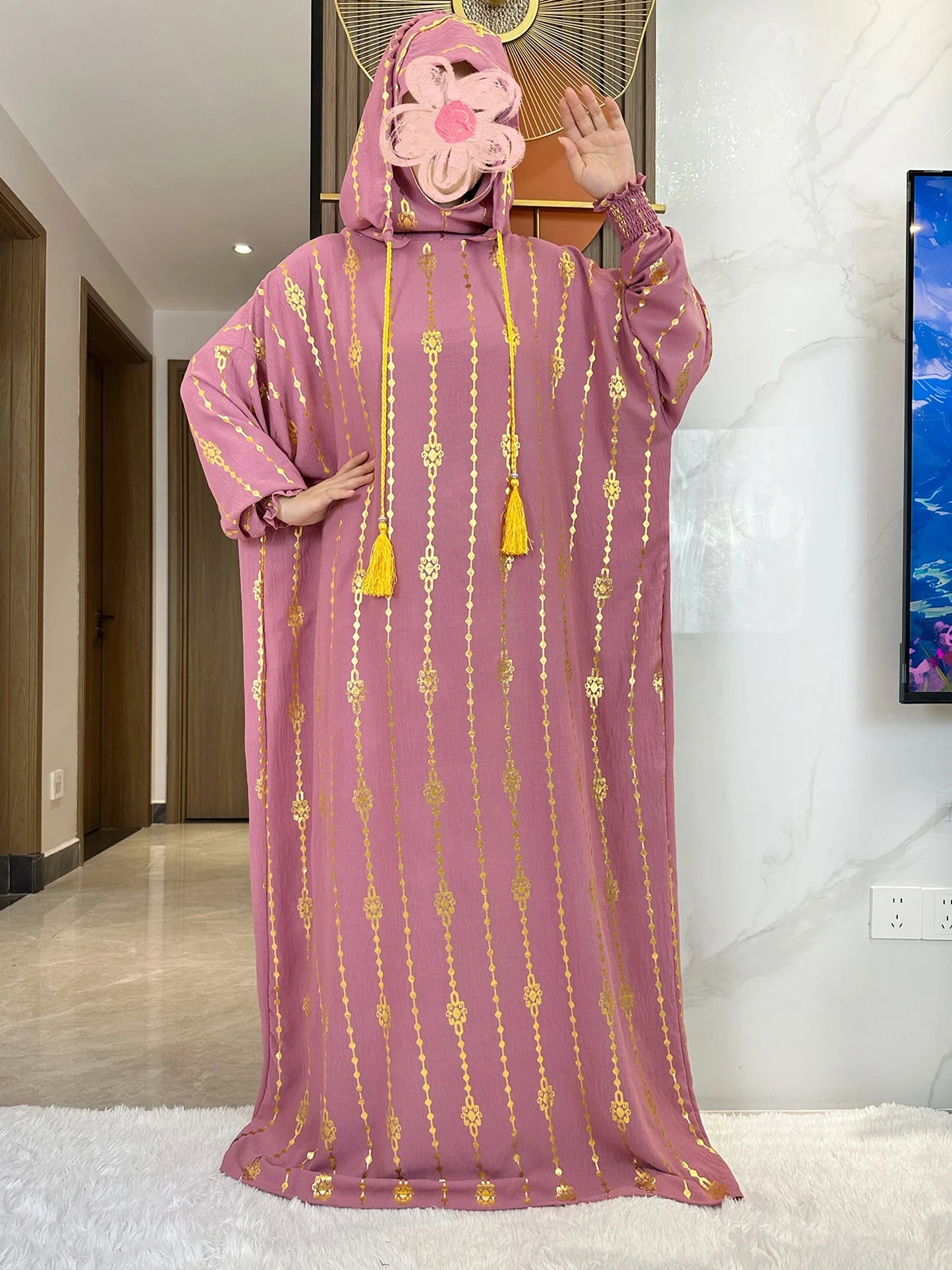 New Cotton Ramadan Muslim Two-Hat Abaya Dubai Turkey Islam Prayer Clothes Gold Dust Dress Islam Women Dress Kaftan