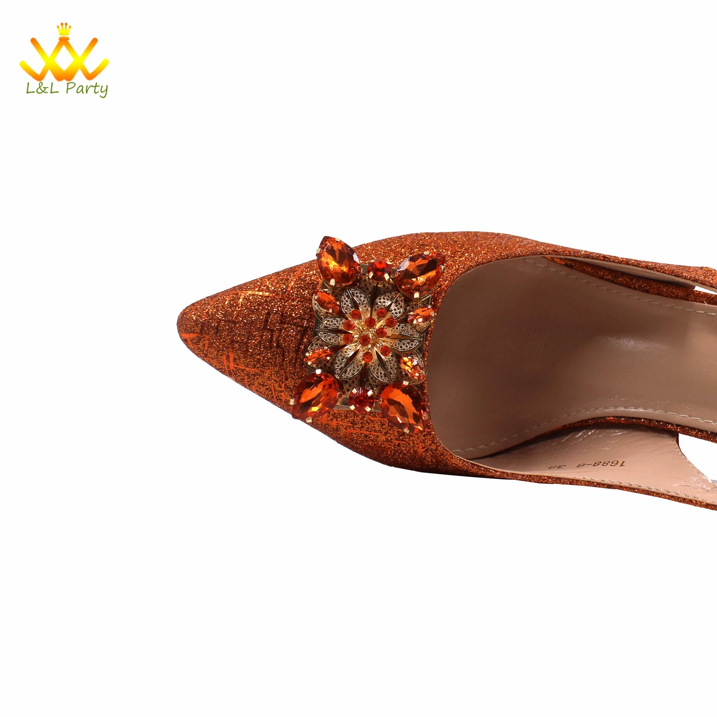 2024 New Arrivals Italian Ladies Shoes and bag Set High Quality Orange Color Pumps with Shinning Crystal for Wedding Party