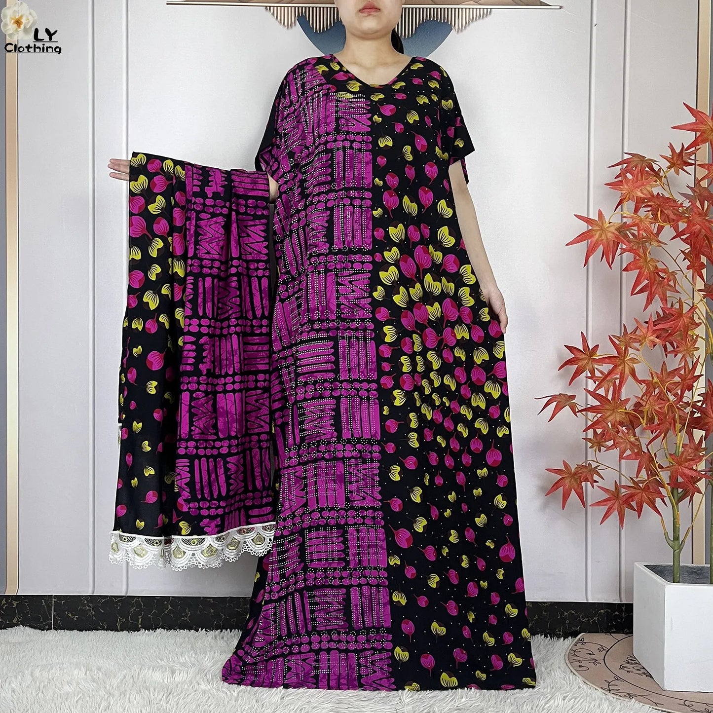 2024 Latest Muslim Sets Women Clothing Cotton Floral Loose Dashiki Long Dress African Abaya Dubai Traditional Islamic Clothing