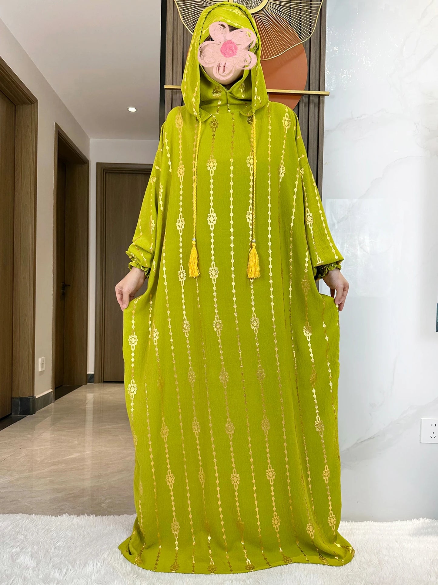 New Cotton Ramadan Muslim Two-Hat Abaya Dubai Turkey Islam Prayer Clothes Gold Dust Dress Islam Women Dress Kaftan