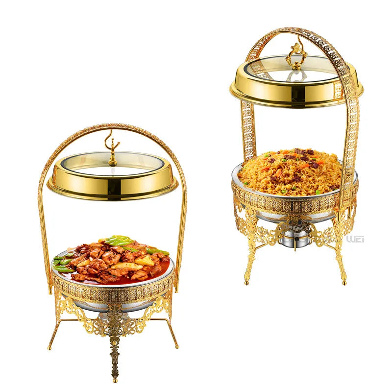 9L Gold Hanging Hinged Lid Chafing Dish Buffet Set For Catering Pour Buffet Stainless Steel Food Warmer Luxury Chafing Dishes