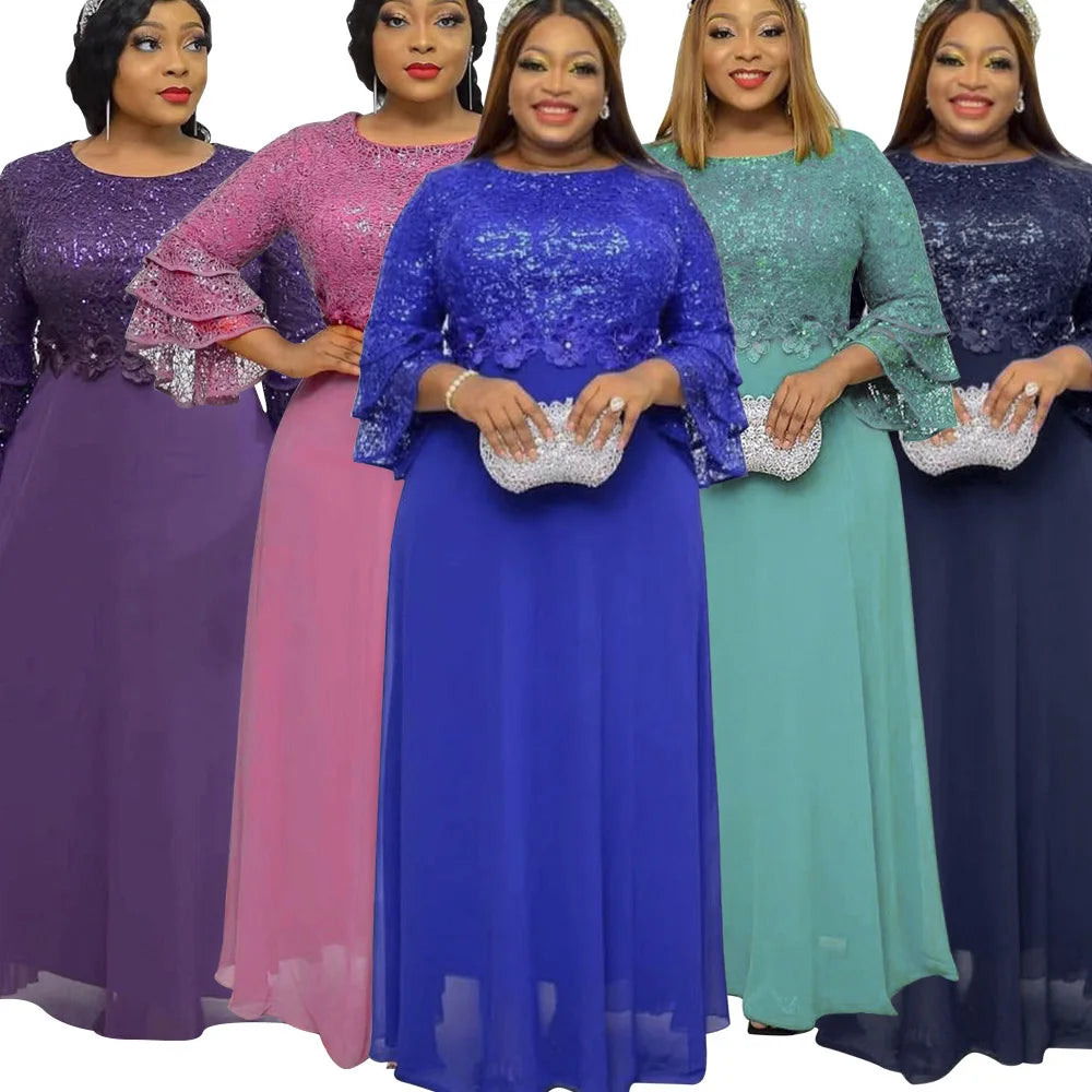 African Party Dresses for Women Dashiki Ankara Lace Wedding Gowns Elegant Turkey Muslim Maxi Dress Plus Size African Skirt