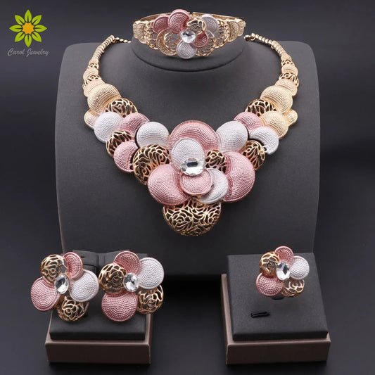 Fashion African Jewellery Set Dubai Gold Color Jewelry Sets Women Customer Nigerian Wedding Flower Design Gift