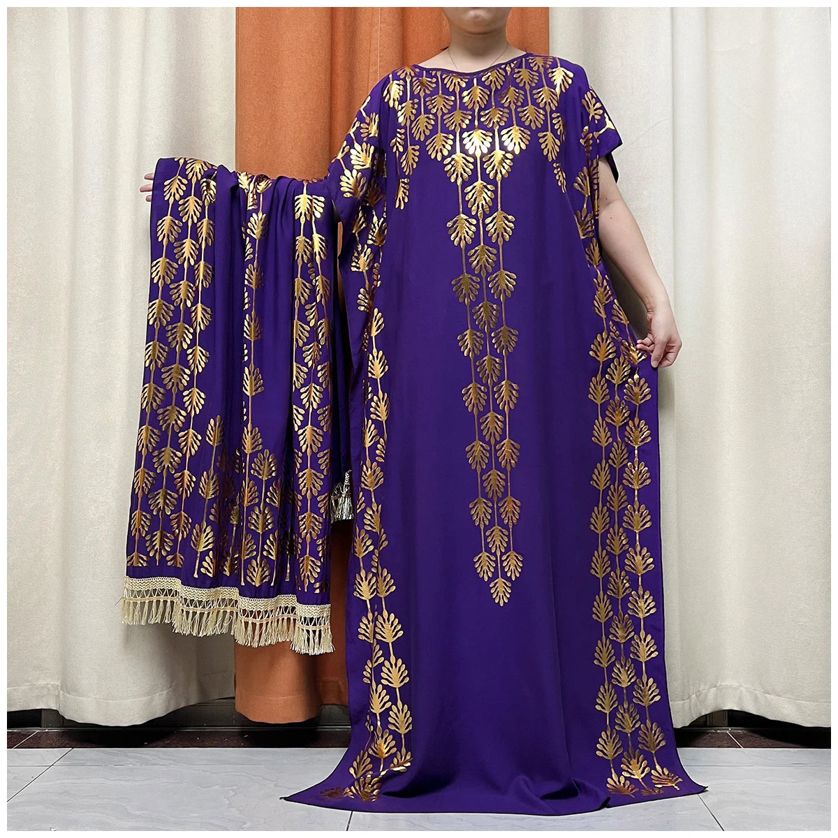 Muslim Abayas For Women Dubai Stretch Print Hot Stamping Loose Fit Elegant Dresses Caftan Marocain Femme Robe With Headscarf