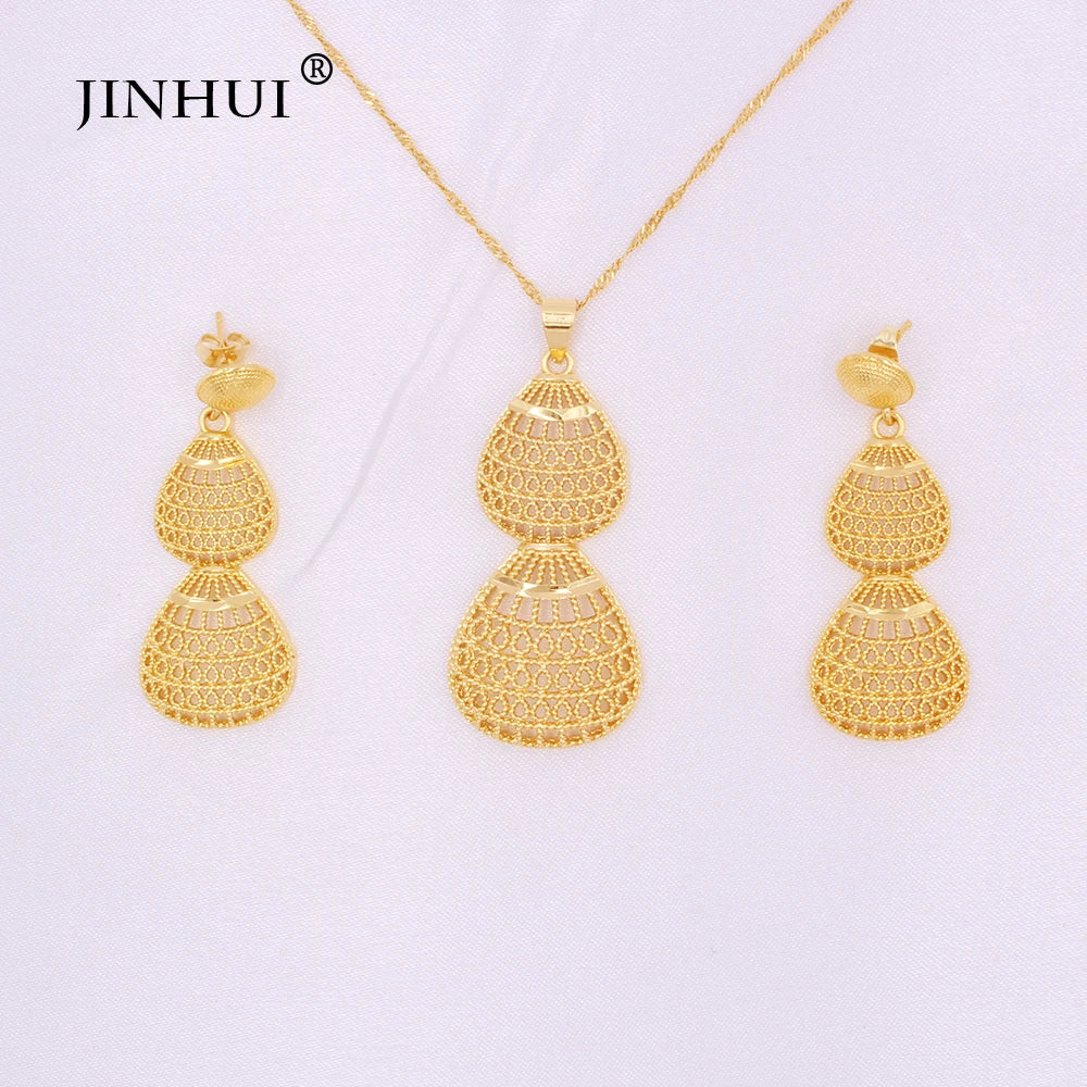 gold color wedding jewelry sets for women African/indian bridal party gifts necklace pendant earrings jewelery jewellery set
