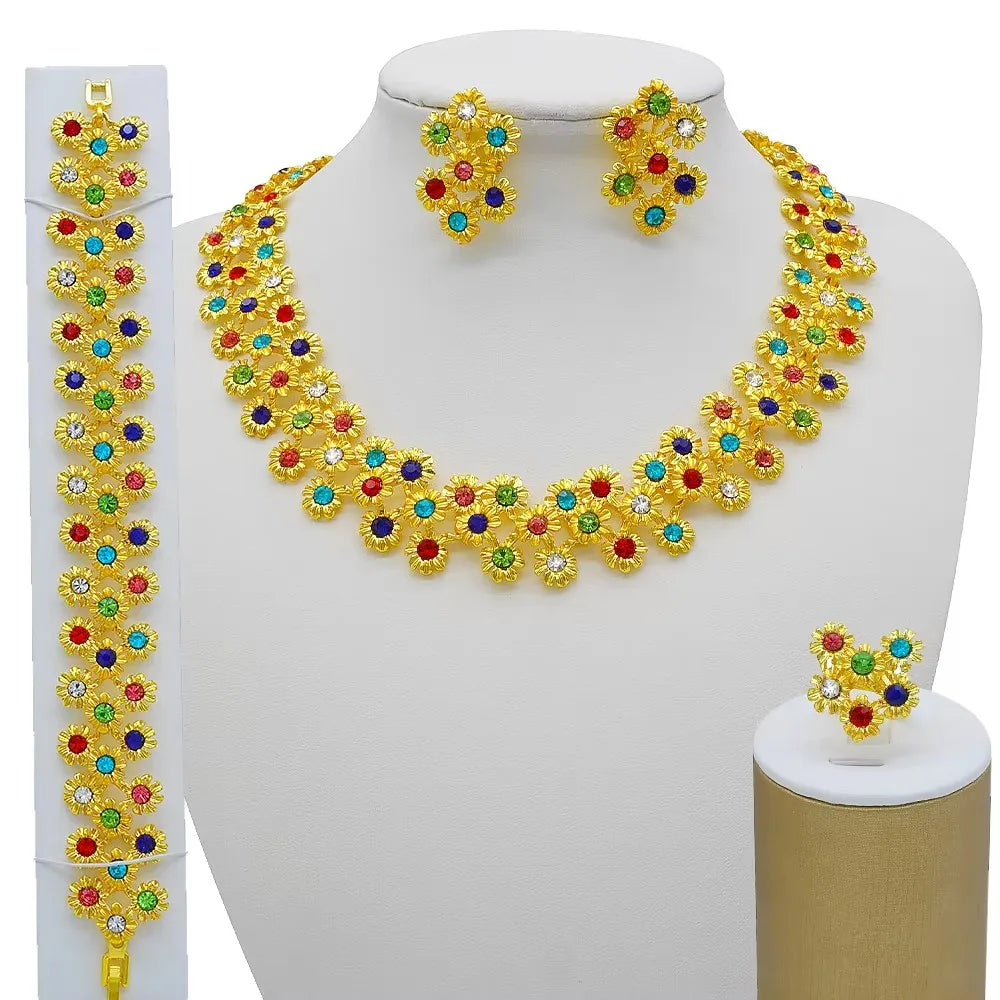 GDJWRI Africa Luxury Charm Necklace Jewellery Women for Lady Indian Bridal Nigeria 24k Gold Plated Jewelry Set Party Gifts