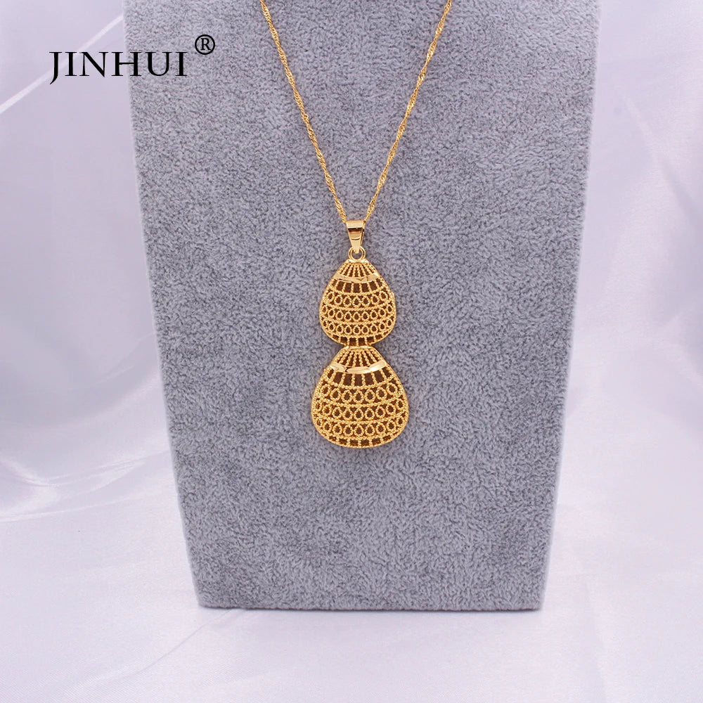 gold color wedding jewelry sets for women African/indian bridal party gifts necklace pendant earrings jewelery jewellery set