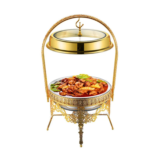 9L Gold Hanging Hinged Lid Chafing Dish Buffet Set For Catering Pour Buffet Stainless Steel Food Warmer Luxury Chafing Dishes