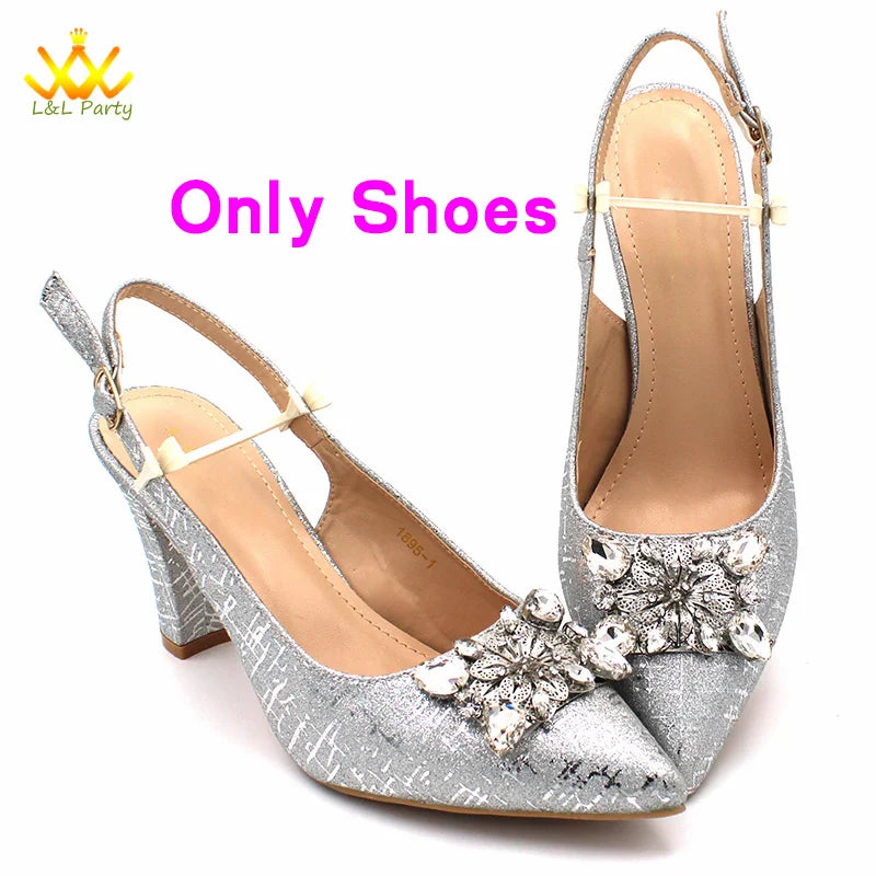 2024 New Arrivals Italian Ladies Shoes and bag Set High Quality Orange Color Pumps with Shinning Crystal for Wedding Party