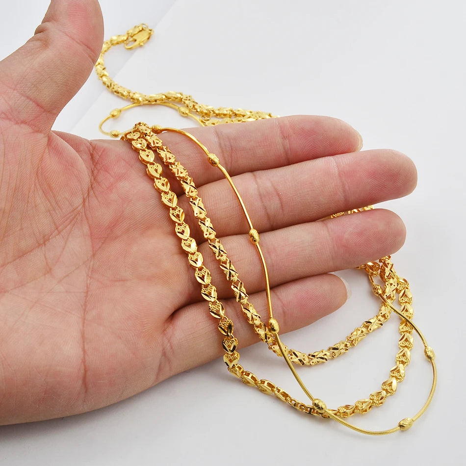 Anniyo Gold Color Chain Necklaces for Women Girls Dubai Africa Party Jewelry Arab Ethiopian Bead Chain Jewellery #066304